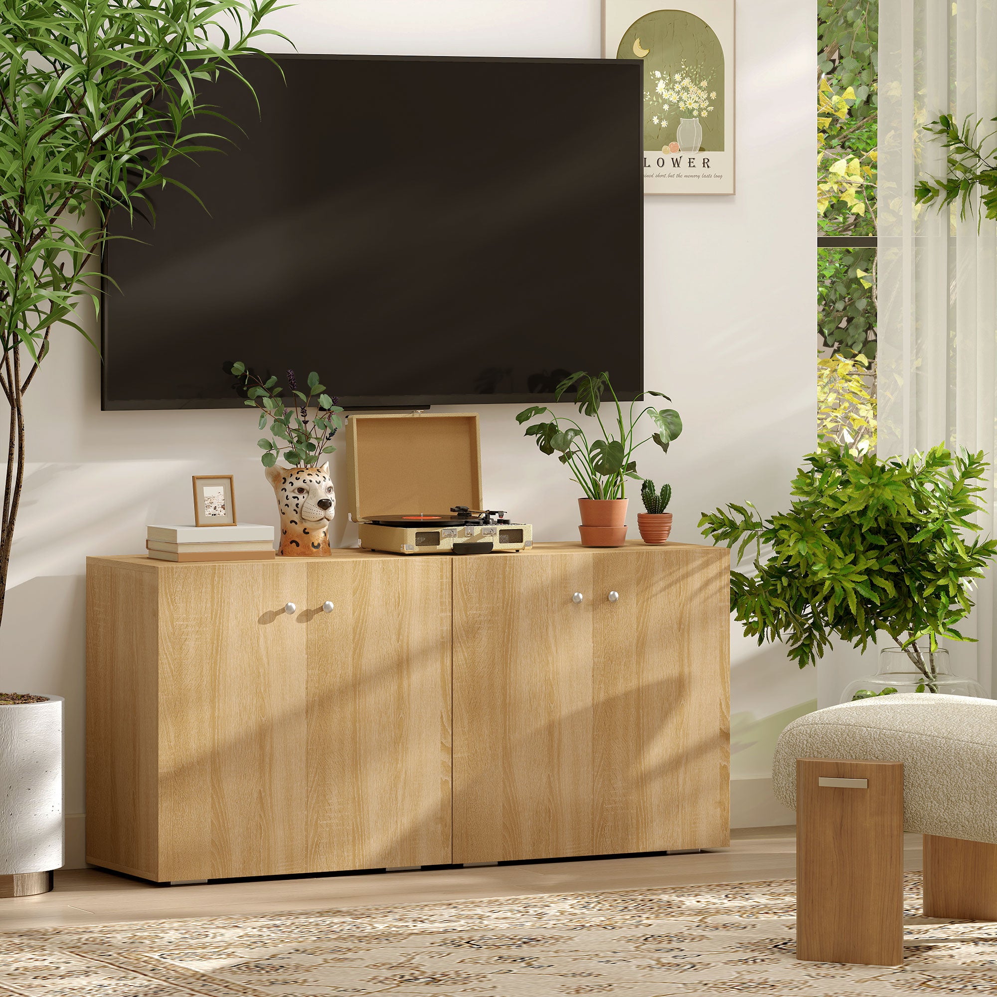 Living Room Sideboard with 2 Doors Storage Cabinet with 2 Shelves for Books Clothes Toys Modern Style 70x39x70 cm Natural Wood