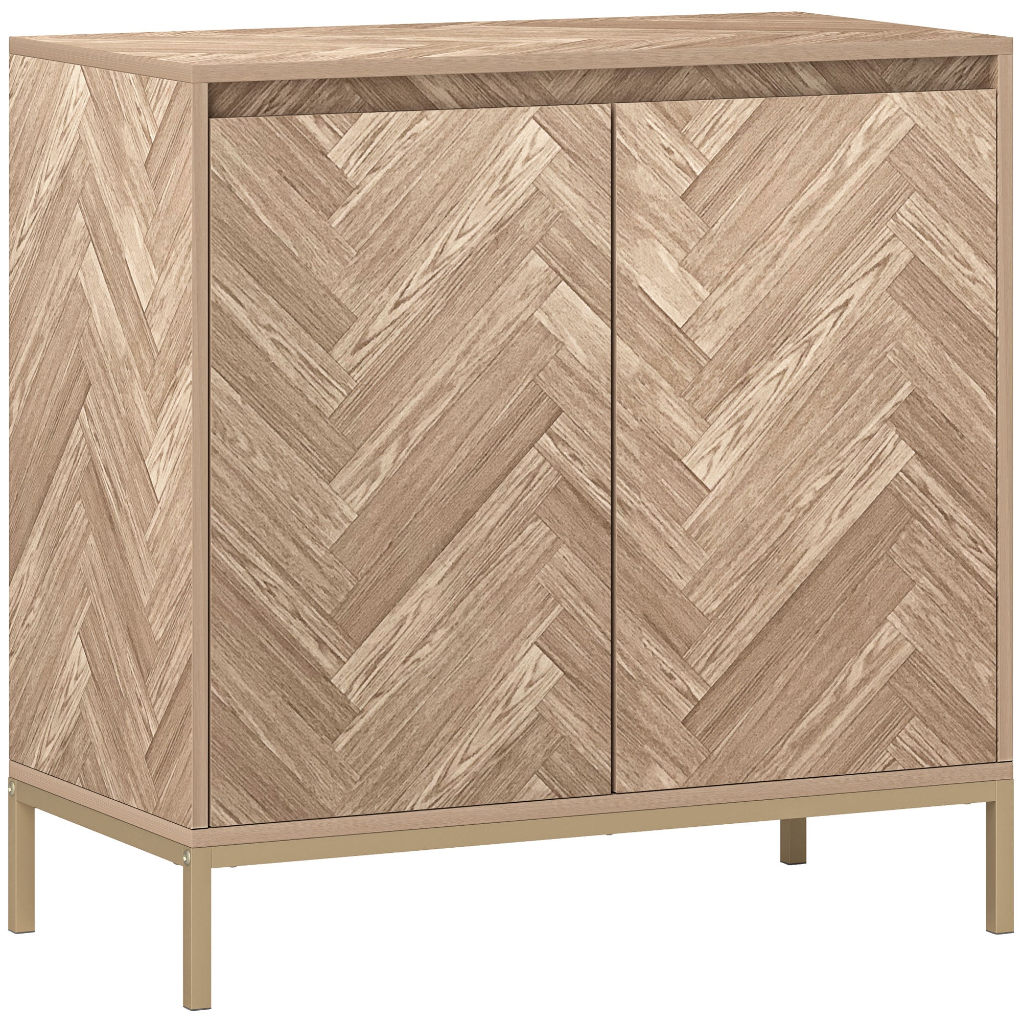 Scandinavian Style Storage Cabinet with 2 Chevron Doors, Adjustable Shelf, and Steel Legs, Storage Cabinet for Living Room, Dining Room, dim. 78 x 40 x 78 cm, Oak