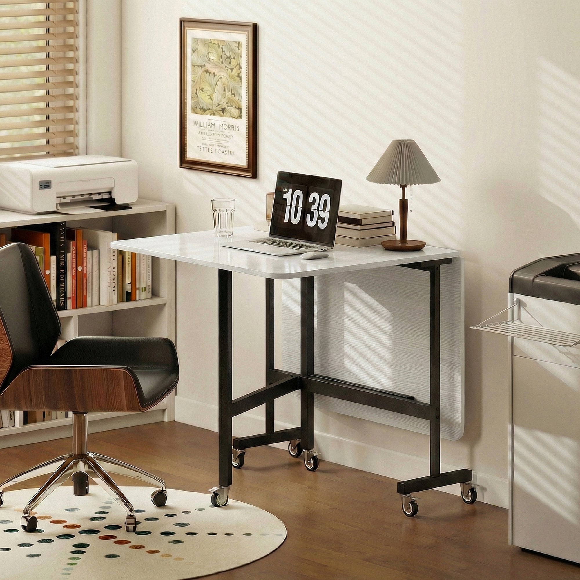 Folding Dining Table for 4–6 with Wheels, Steel Legs — Space-Saving Mobile Table for Small Kitchens, 47.2" x 31.5" x 28.7", White