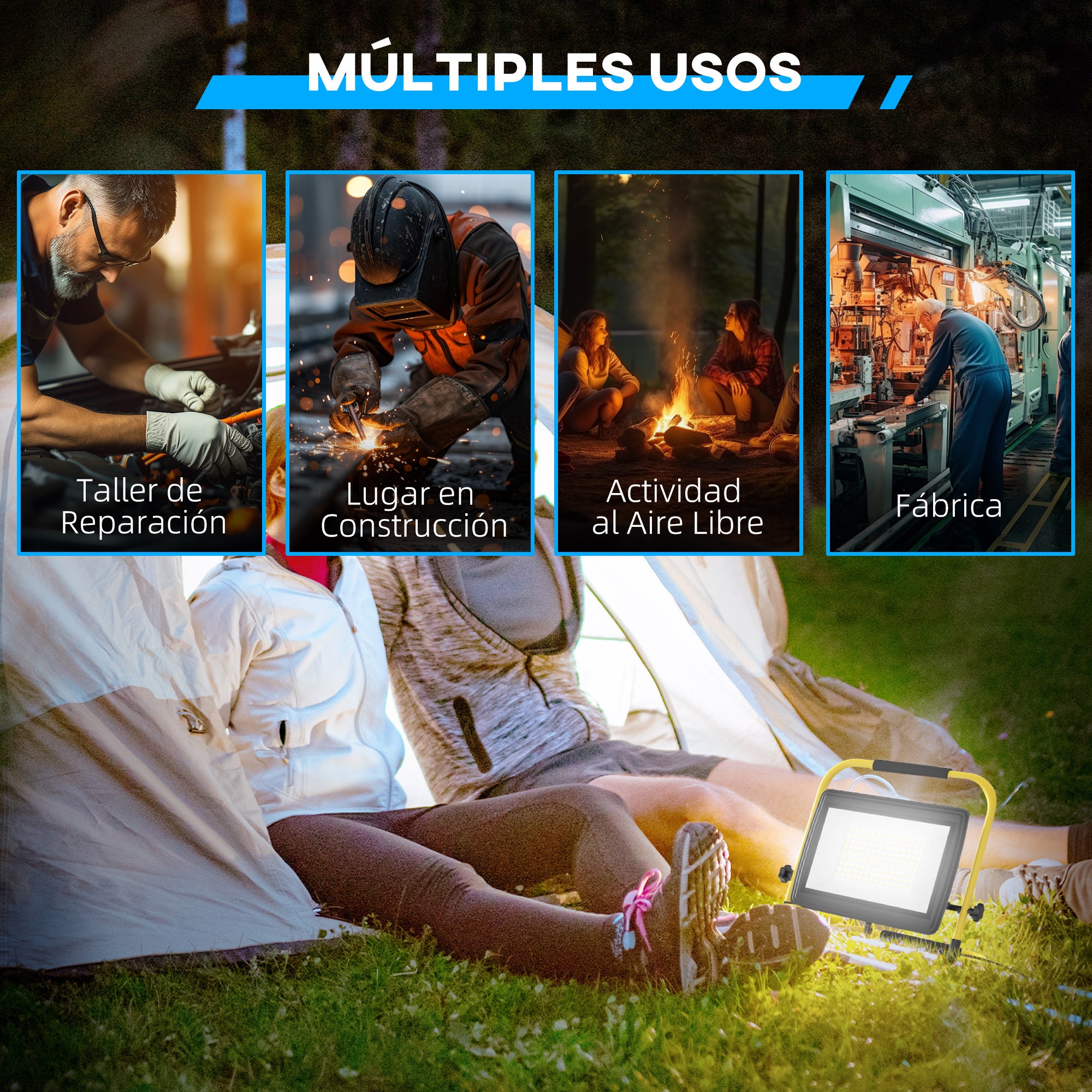 LED Floodlight with Adjustable Heads and Stand 100W 8500 Lumens IP65 6500K Weatherproof LED Work Light Portable with Handle for Indoor and Outdoor Yellow and Black