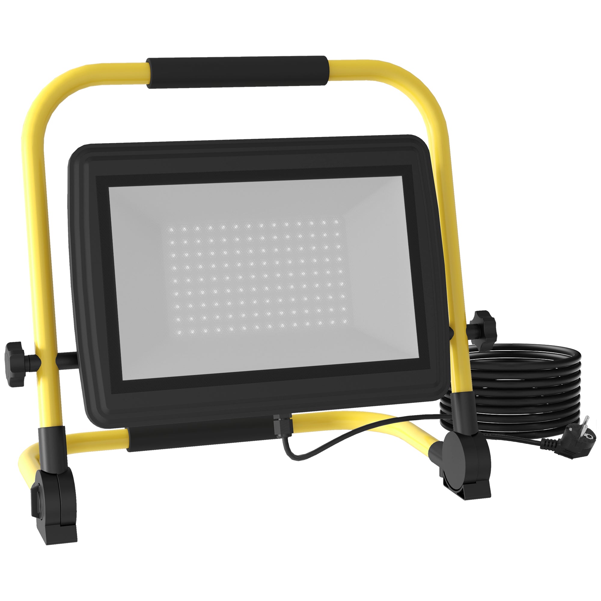 LED Floodlight with Adjustable Heads and Stand 100W 8500 Lumens IP65 6500K Weatherproof LED Work Light Portable with Handle for Indoor and Outdoor Yellow and Black