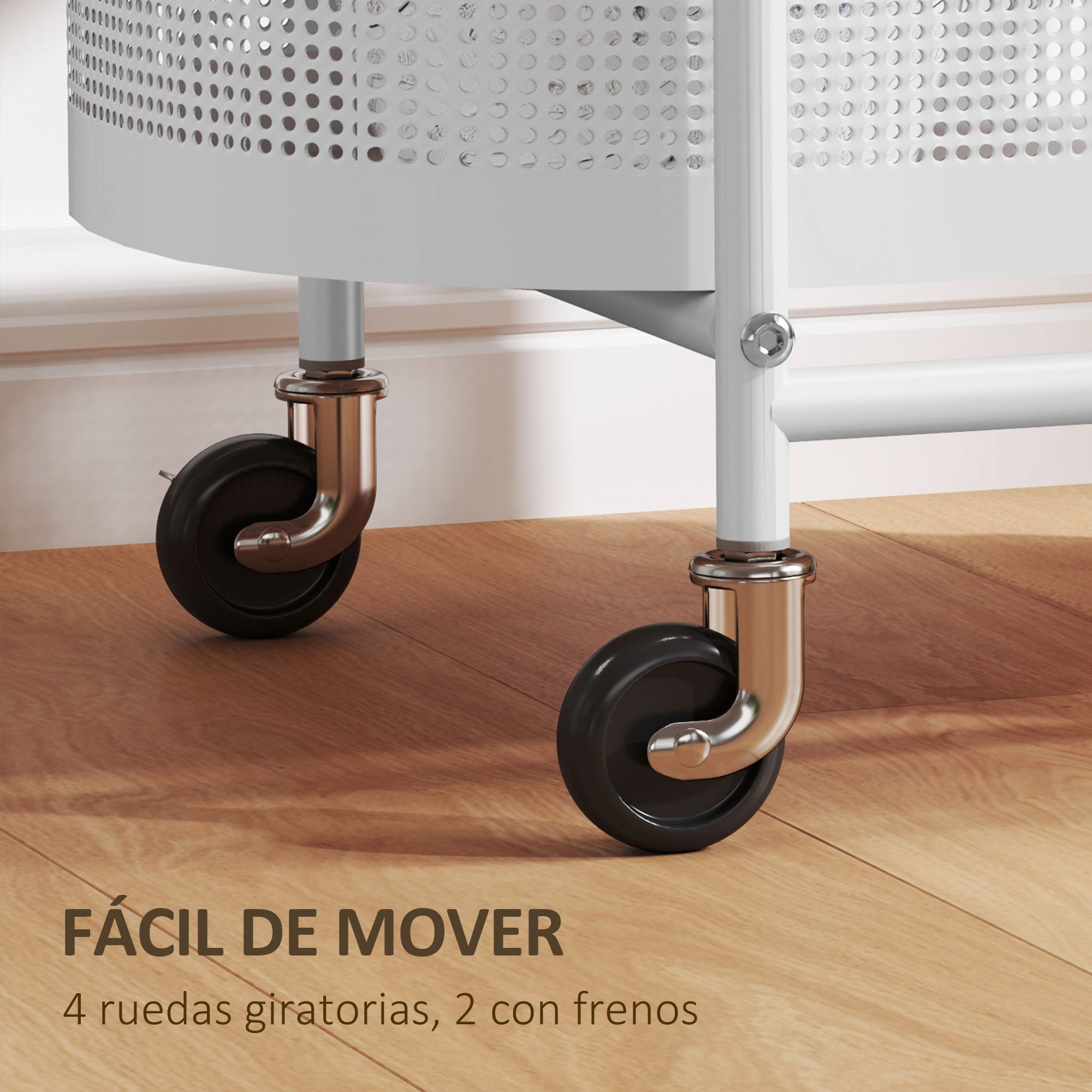 Utility Cart with Wheels 3-Tier Kitchen Cart Storage Cart with Basket and Shelves 30 kg Capacity for Dining Room Living Room Bedroom 49.5x32.5x82.5 cm White and Natural Wood