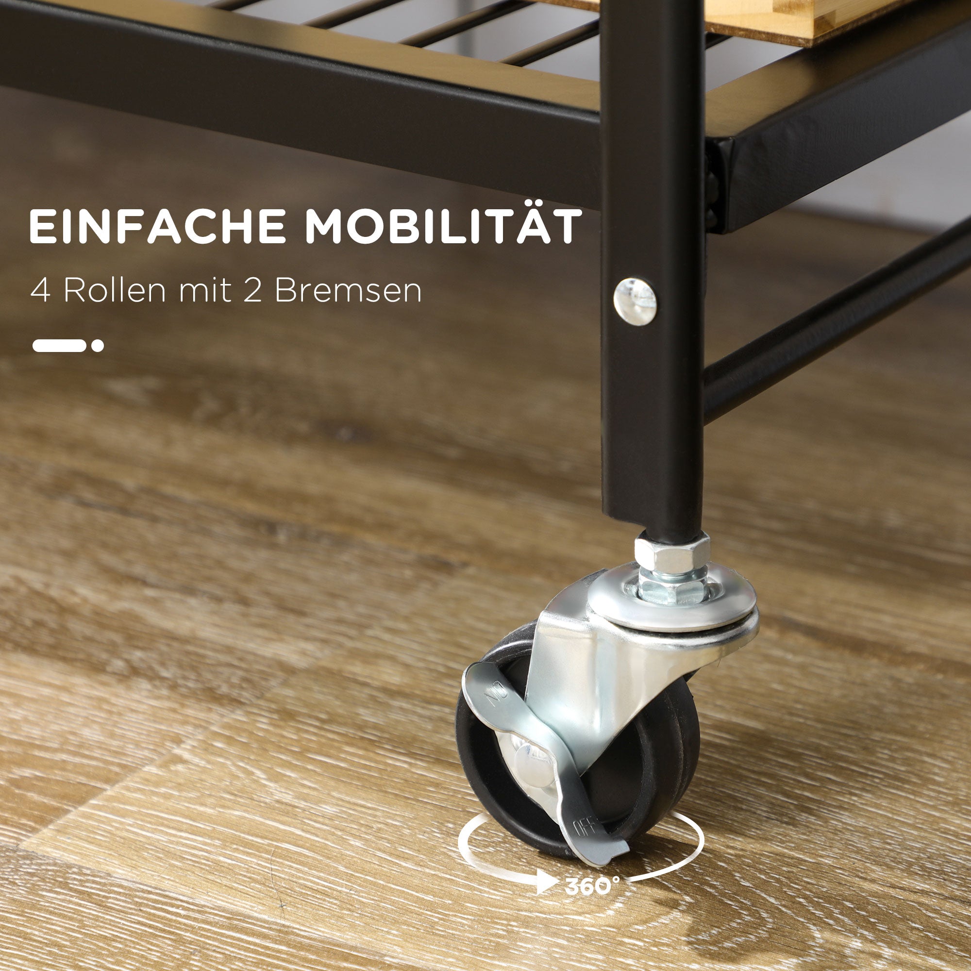 3-Tier Serving Trolley with Wheels Handle Kitchen Trolley with Brakes Foldable Kitchen Shelf Multipurpose Cart for Kitchen Office Bathroom, Brown+Black