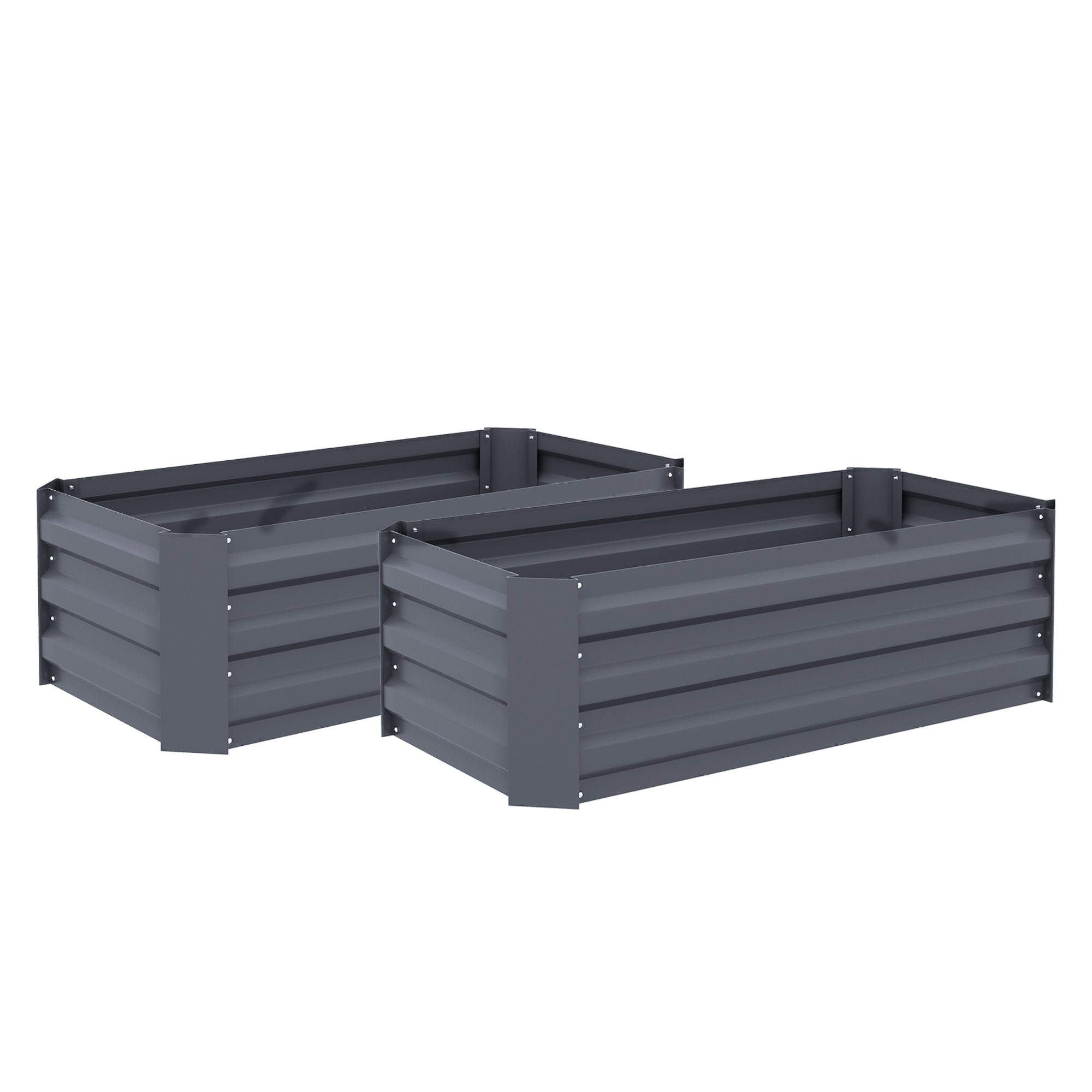 Set of 2 Garden Square Raised Planters 100L x 50W x 30H cm - Gray Corrugated Steel
