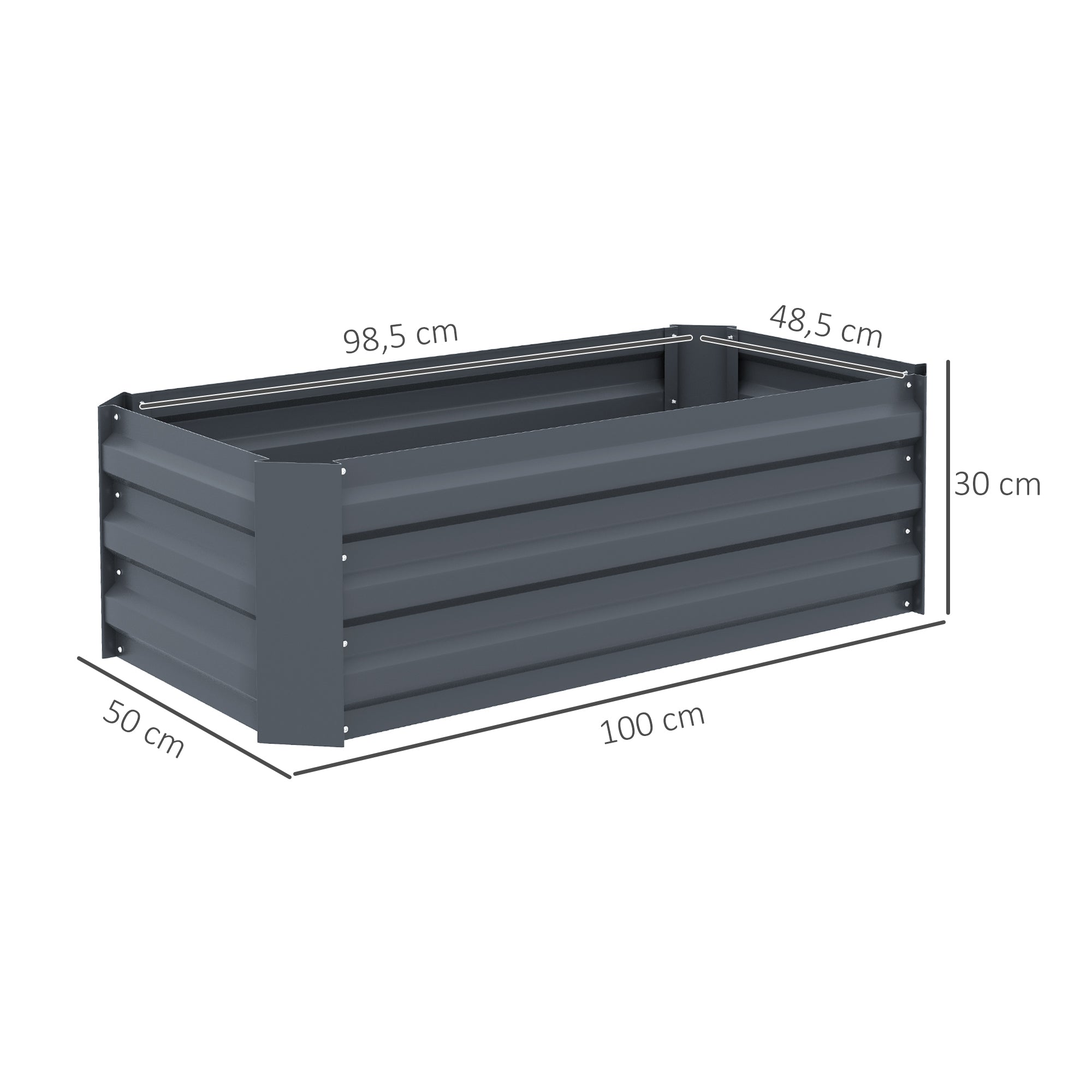 Set of 2 Garden Square Raised Planters 100L x 50W x 30H cm - Gray Corrugated Steel