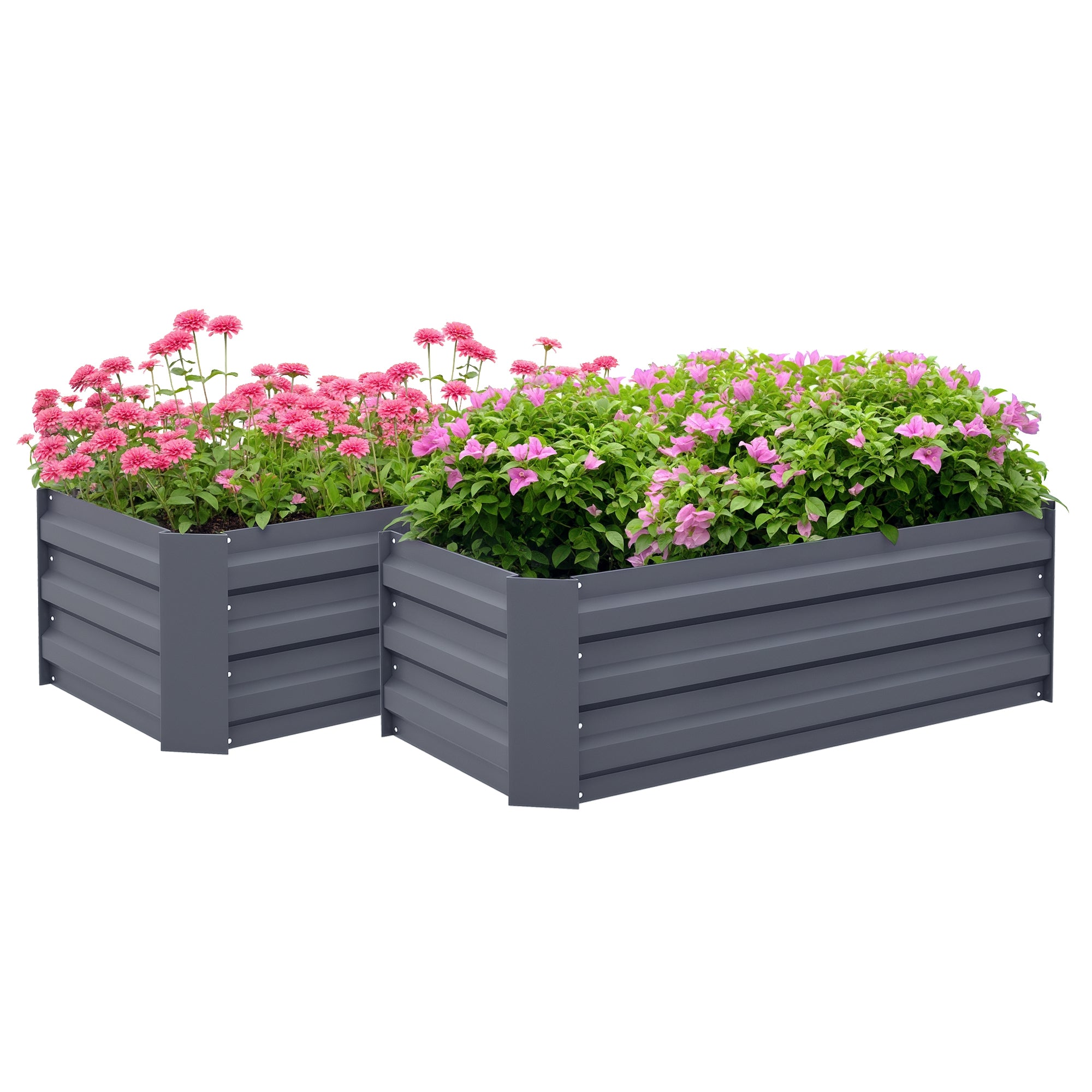 Set of 2 Garden Square Raised Planters 100L x 50W x 30H cm - Gray Corrugated Steel
