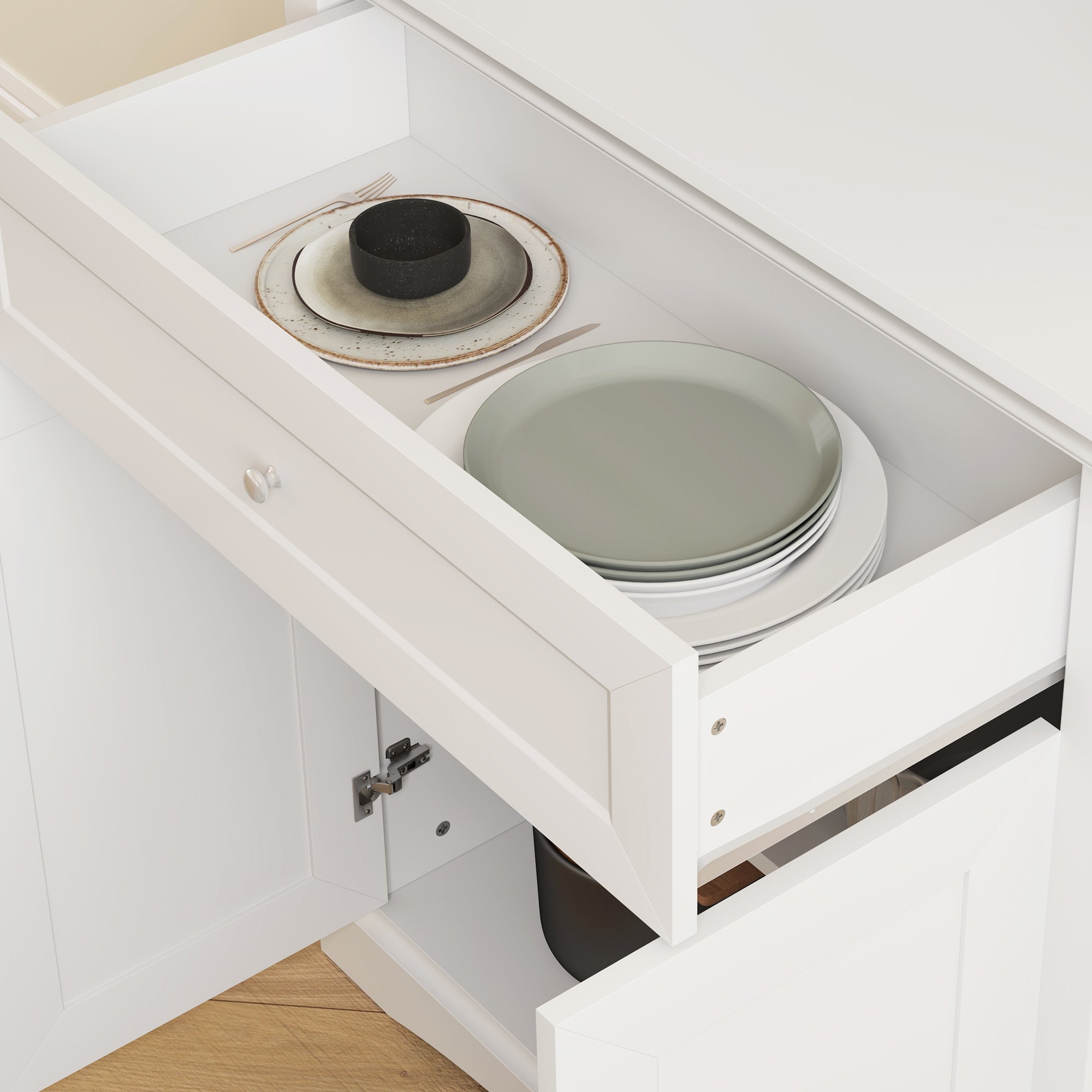 Modern Kitchen Pantry Kitchen Cabinet with 1 Drawer, 2 Glass Doors, and Adjustable Shelves, 50 kg Load Capacity for Dining Room Living Room 79x40x180 cm White