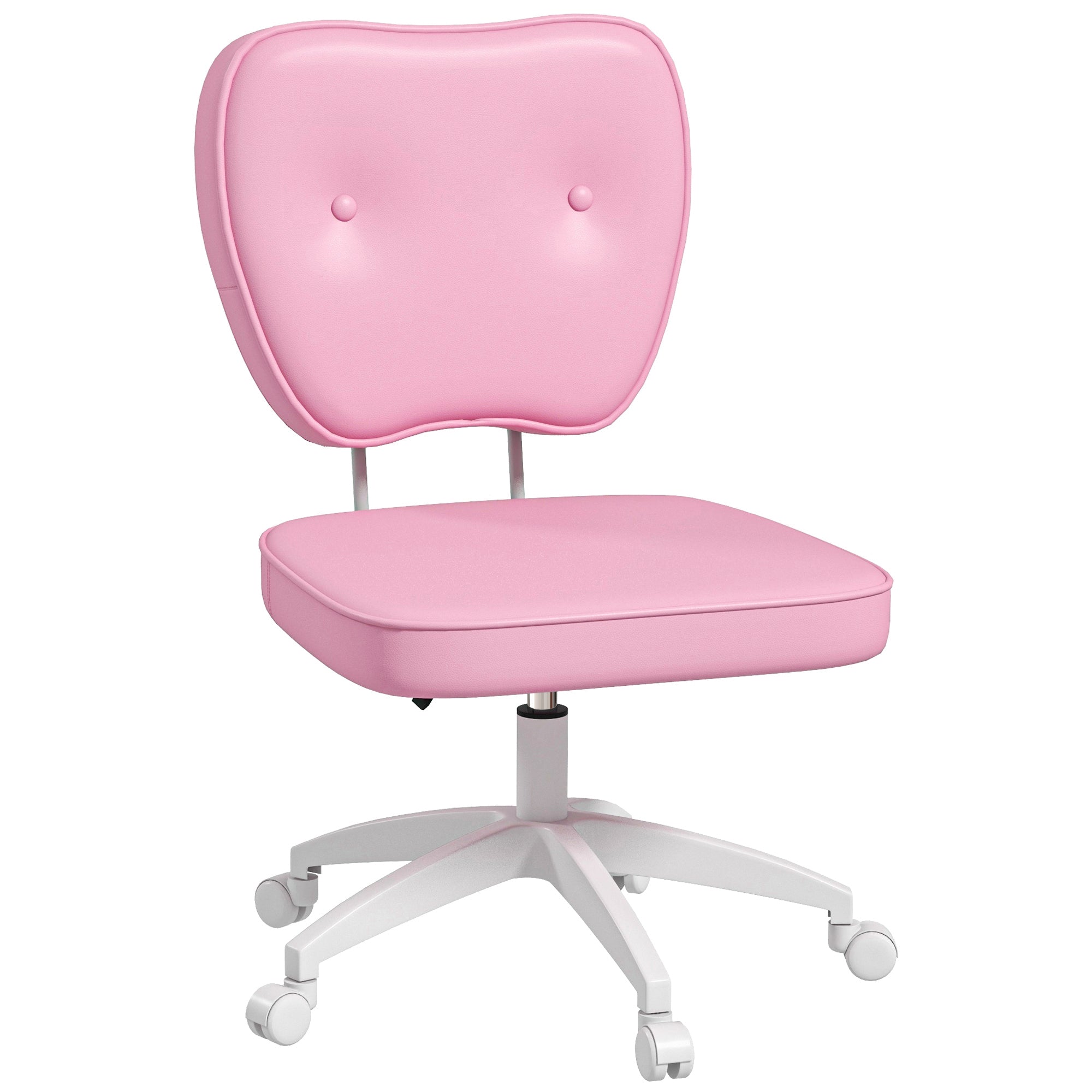 Upholstered PU Desk Chair Swivel Office Chair with Adjustable Height Armless 120kg Load for Study Bedroom 46x59x82-92cm Pink