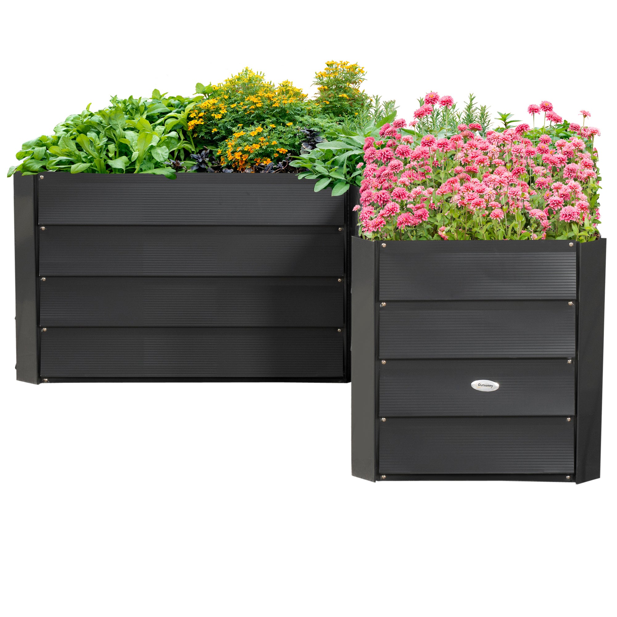 L-shaped corner garden planter without base - 115 x 115 x 44 cm dark gray galvanized steel