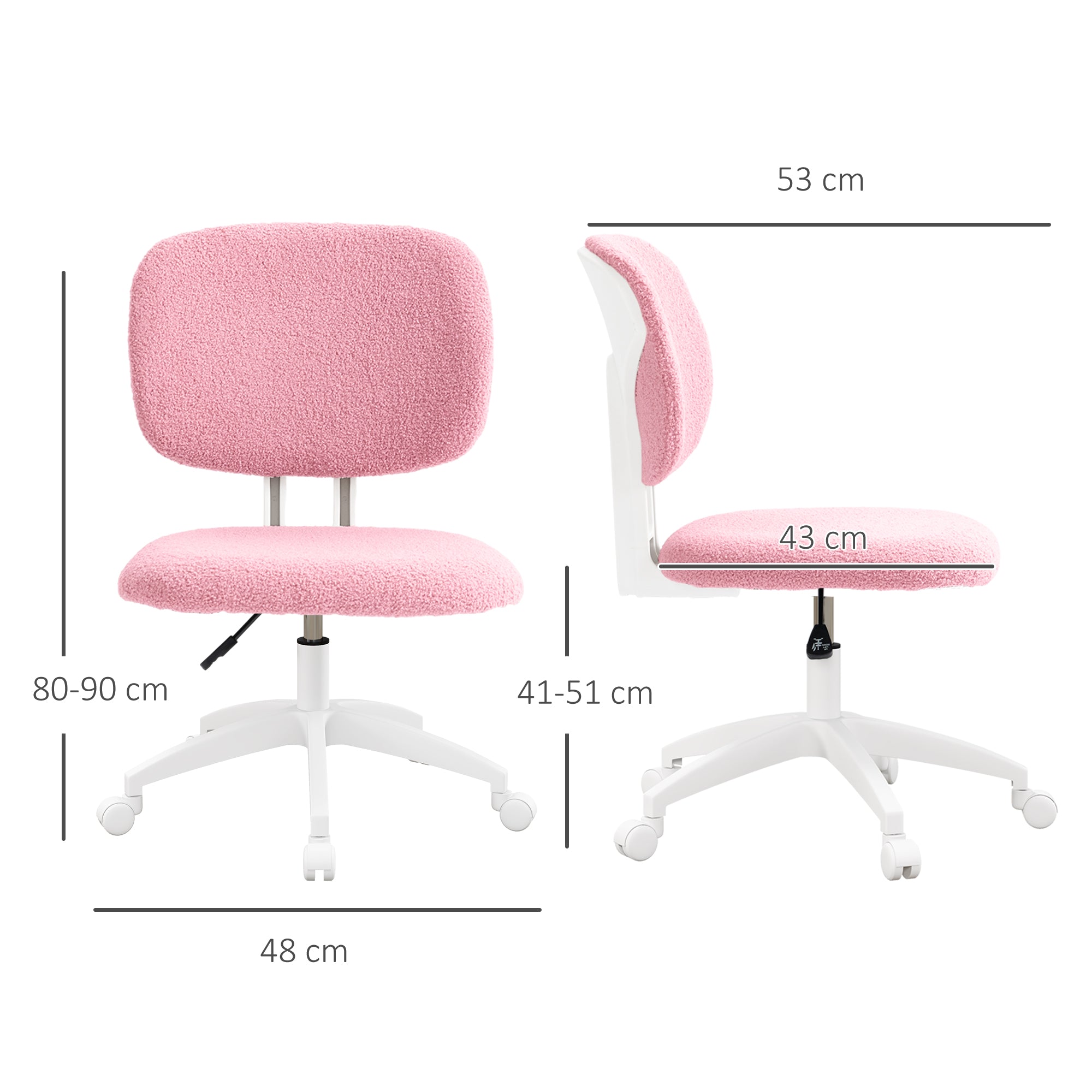 Office Chair, Ergonomic Desk Chair, Height Adjustable Computer Chair without Armrest, Swivel Chair for Study Room, Velvet, Pink