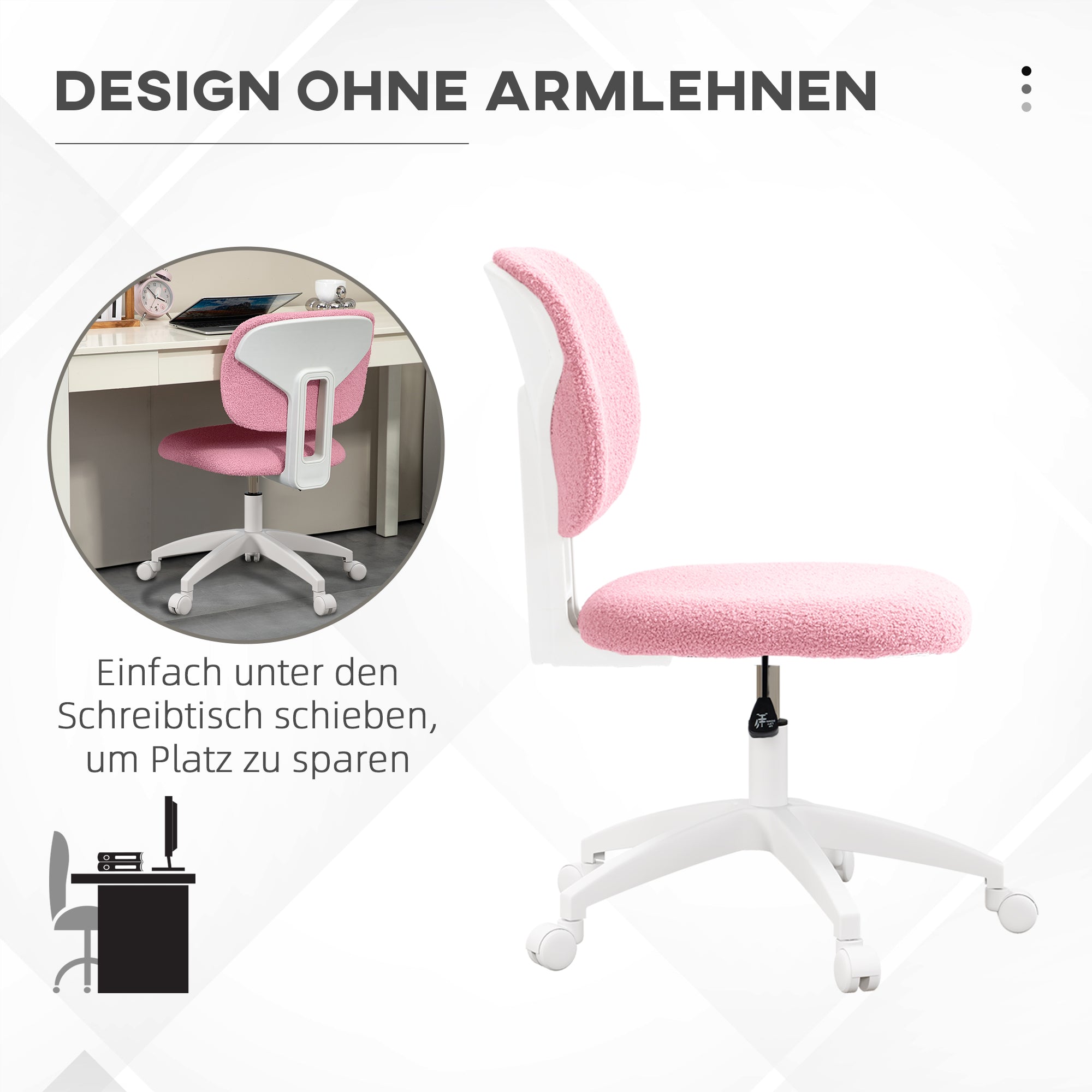 Office Chair, Ergonomic Desk Chair, Height Adjustable Computer Chair without Armrest, Swivel Chair for Study Room, Velvet, Pink