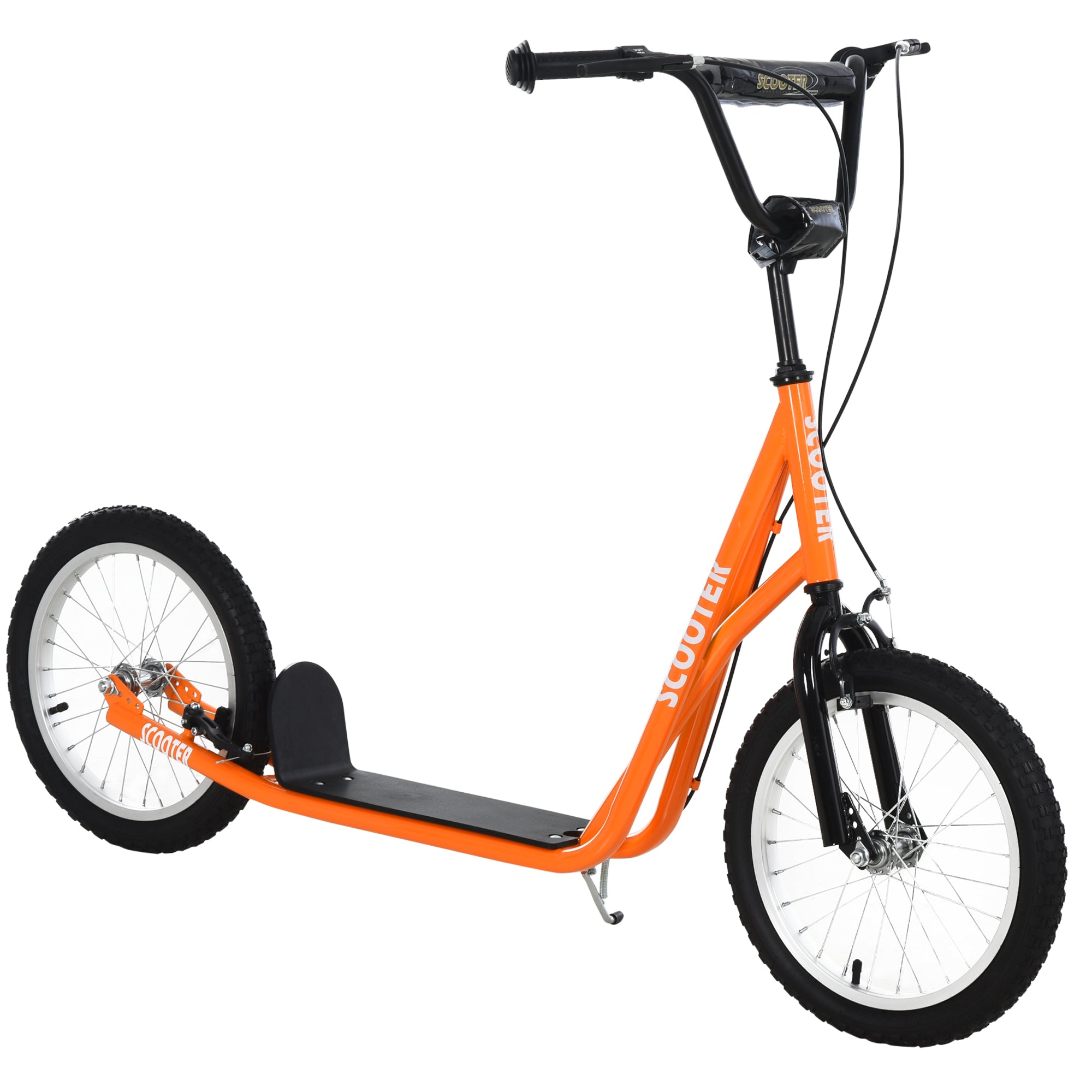 Kids Scooter for +5 Years and Adolescents with Adjustable Height Handlebar 2 Inflatable Rubber Tires with Dual Brake Wheels 16" Load 100 kg 139x58x90-96 cm Orange