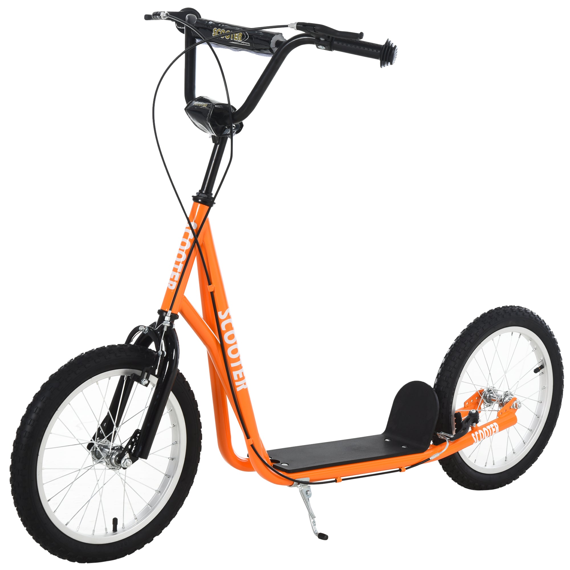 Kids Scooter for +5 Years and Adolescents with Adjustable Height Handlebar 2 Inflatable Rubber Tires with Dual Brake Wheels 16" Load 100 kg 139x58x90-96 cm Orange