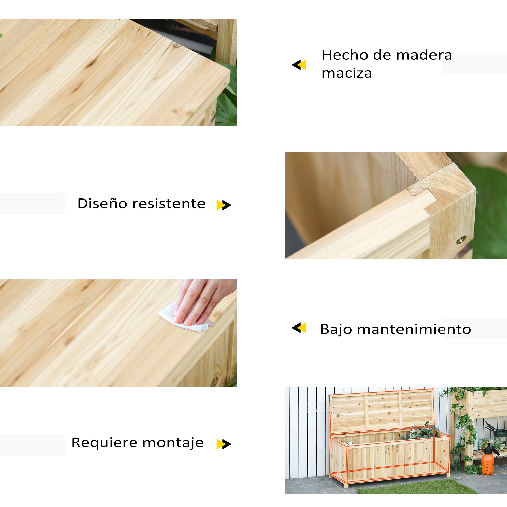 Natural Wood Garden Bench Outdoor Bench with Storage Box and Backrest Load 250 kg for Patio Terrace Balcony 115x45x75 cm