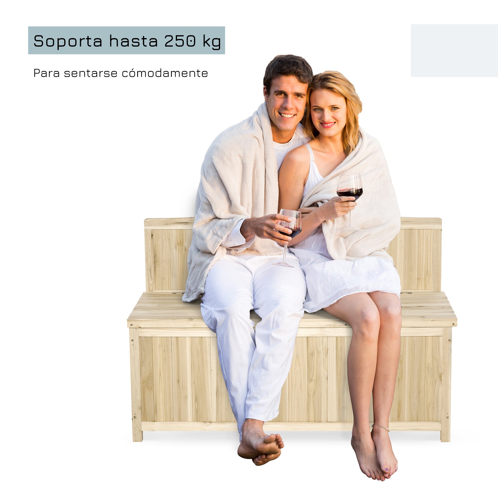 Natural Wood Garden Bench Outdoor Bench with Storage Box and Backrest Load 250 kg for Patio Terrace Balcony 115x45x75 cm