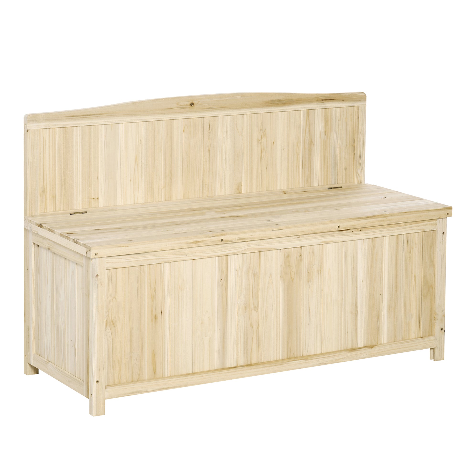 Natural Wood Garden Bench Outdoor Bench with Storage Box and Backrest Load 250 kg for Patio Terrace Balcony 115x45x75 cm