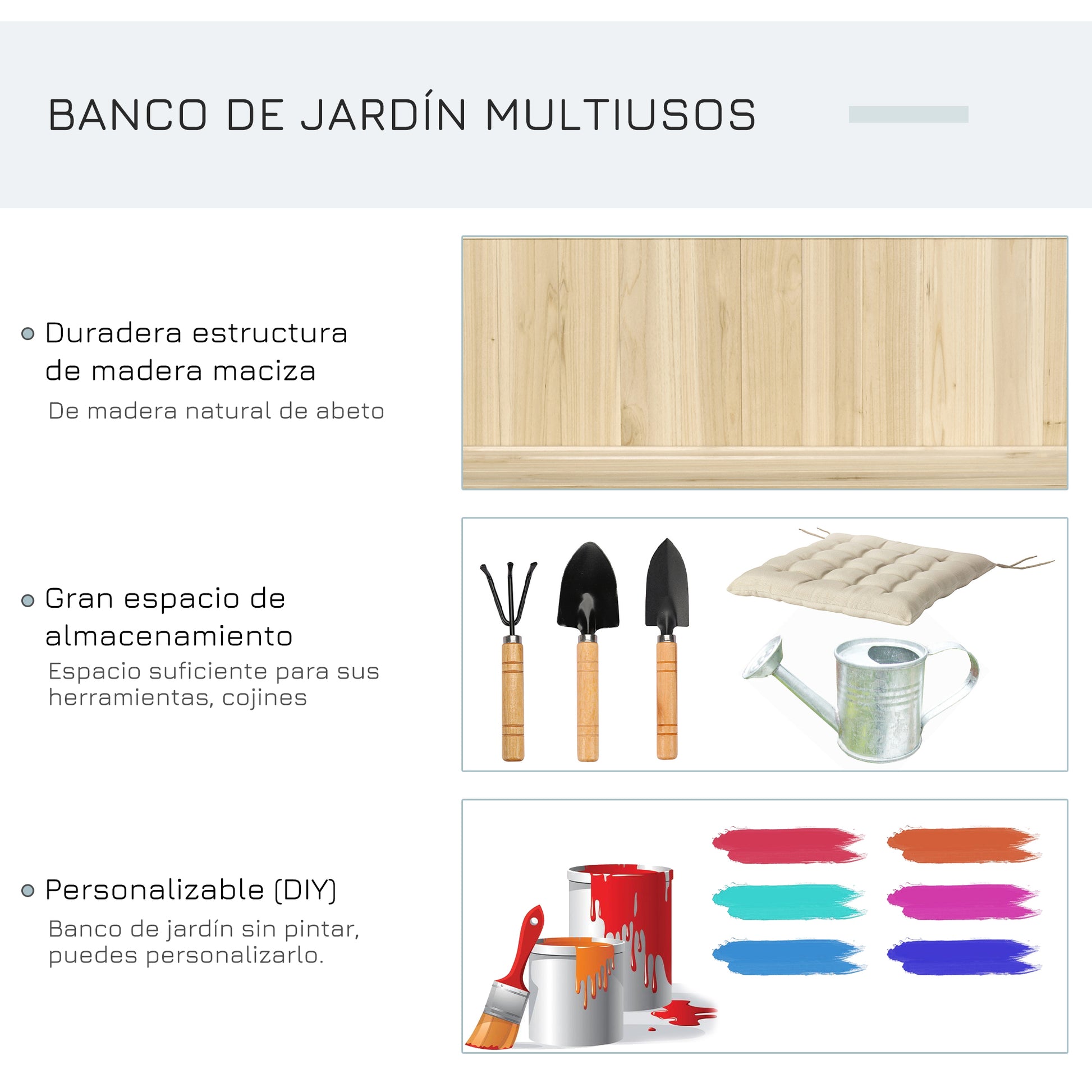 Natural Wood Garden Bench Outdoor Bench with Storage Box and Backrest Load 250 kg for Patio Terrace Balcony 115x45x75 cm