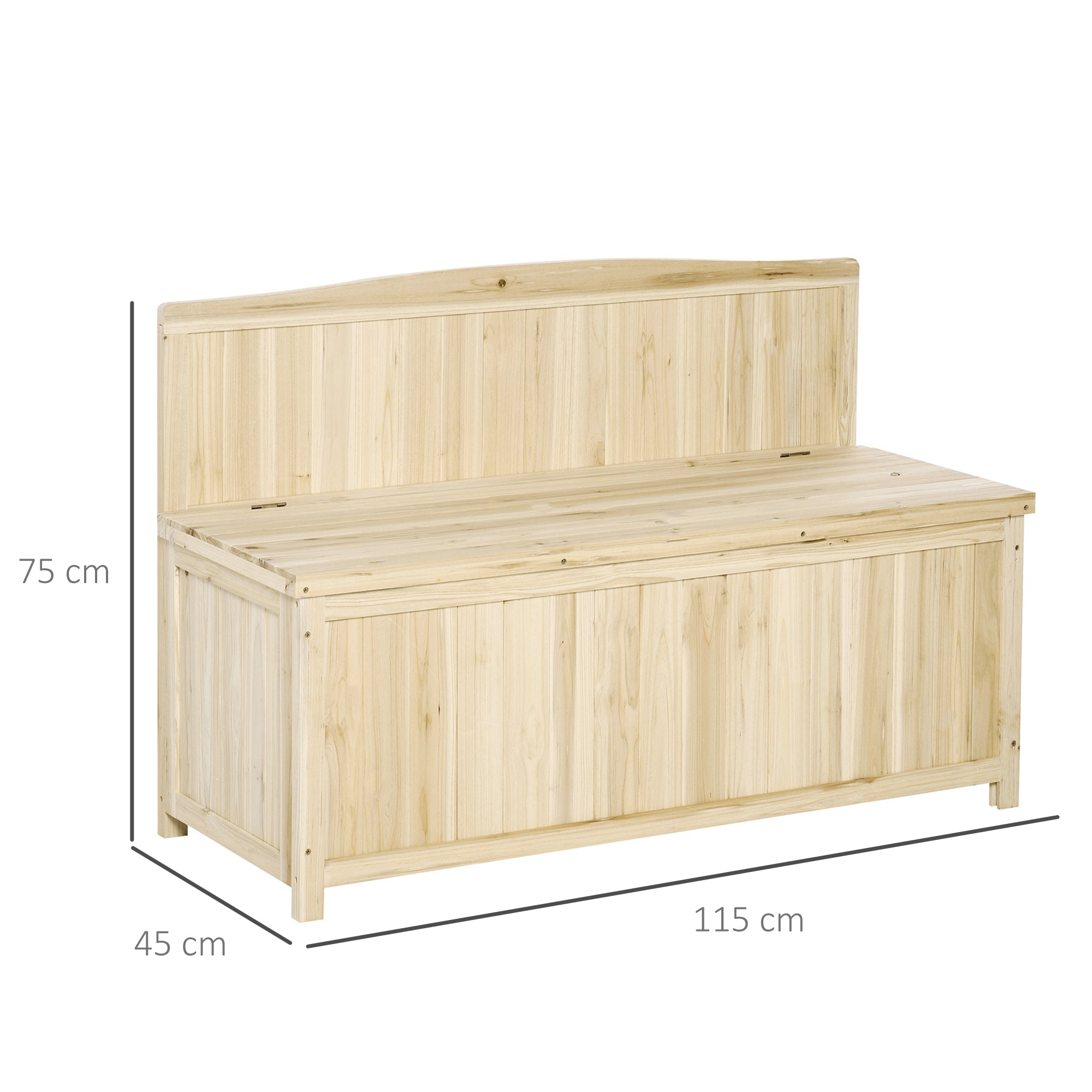 Natural Wood Garden Bench Outdoor Bench with Storage Box and Backrest Load 250 kg for Patio Terrace Balcony 115x45x75 cm