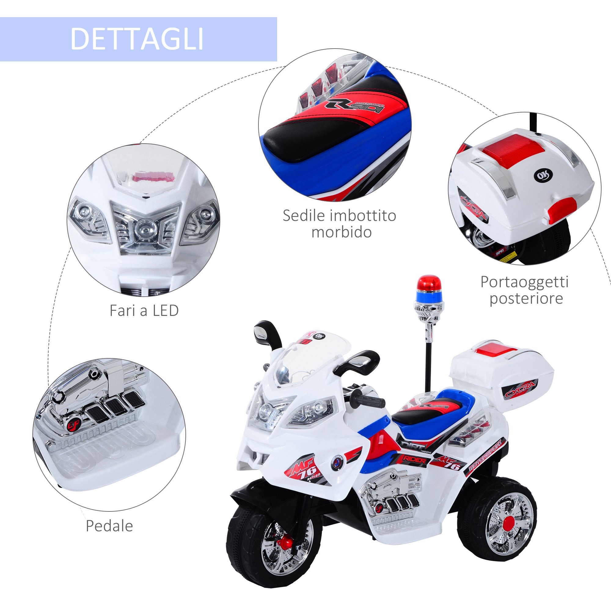 Electric Motorcycle for Kids 3-5 Years Old Electric Toy Motorcycle 3 Wheels with Music, Speed 3 km/h, Lights 112×51×72.5 cm