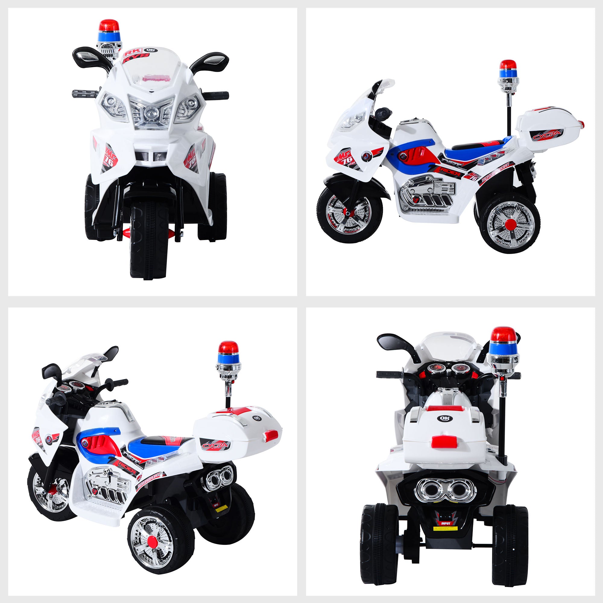 Electric Motorcycle for Kids 3-5 Years Old Electric Toy Motorcycle 3 Wheels with Music, Speed 3 km/h, Lights 112×51×72.5 cm