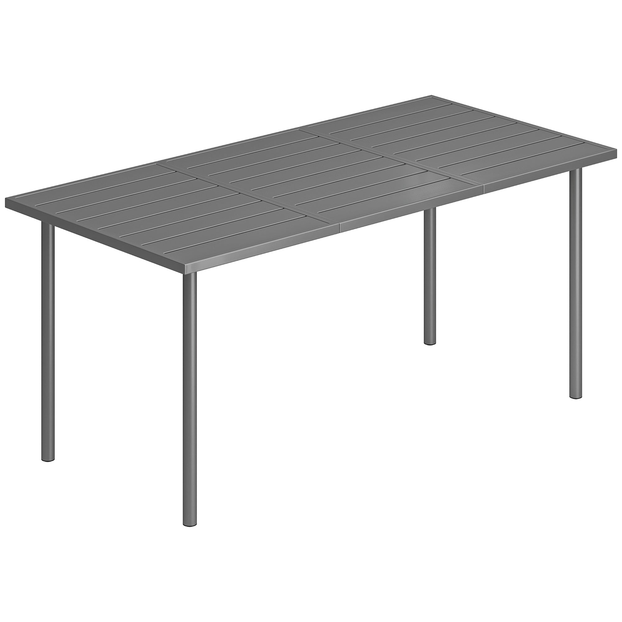 Outdoor Dining Table 65 x 31.5 in for 6 — Slatted Metal Top, Powder-Coated Steel Frame, Weather-Resistant (Dark Gray)