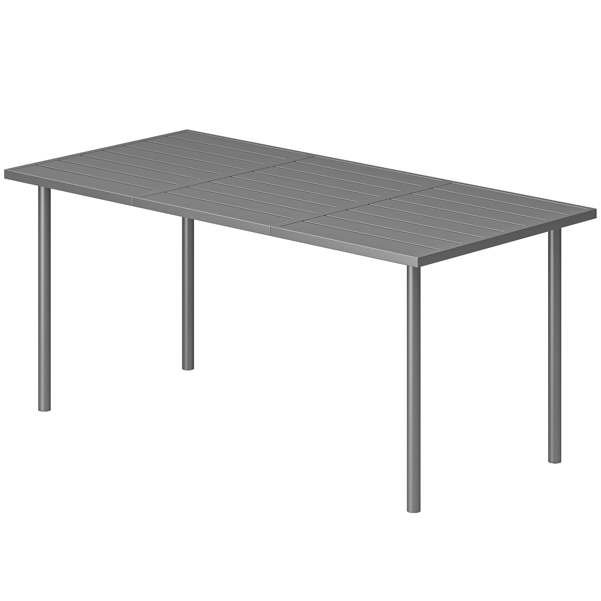 Outdoor Dining Table 65 x 31.5 in for 6 — Slatted Metal Top, Powder-Coated Steel Frame, Weather-Resistant (Dark Gray)