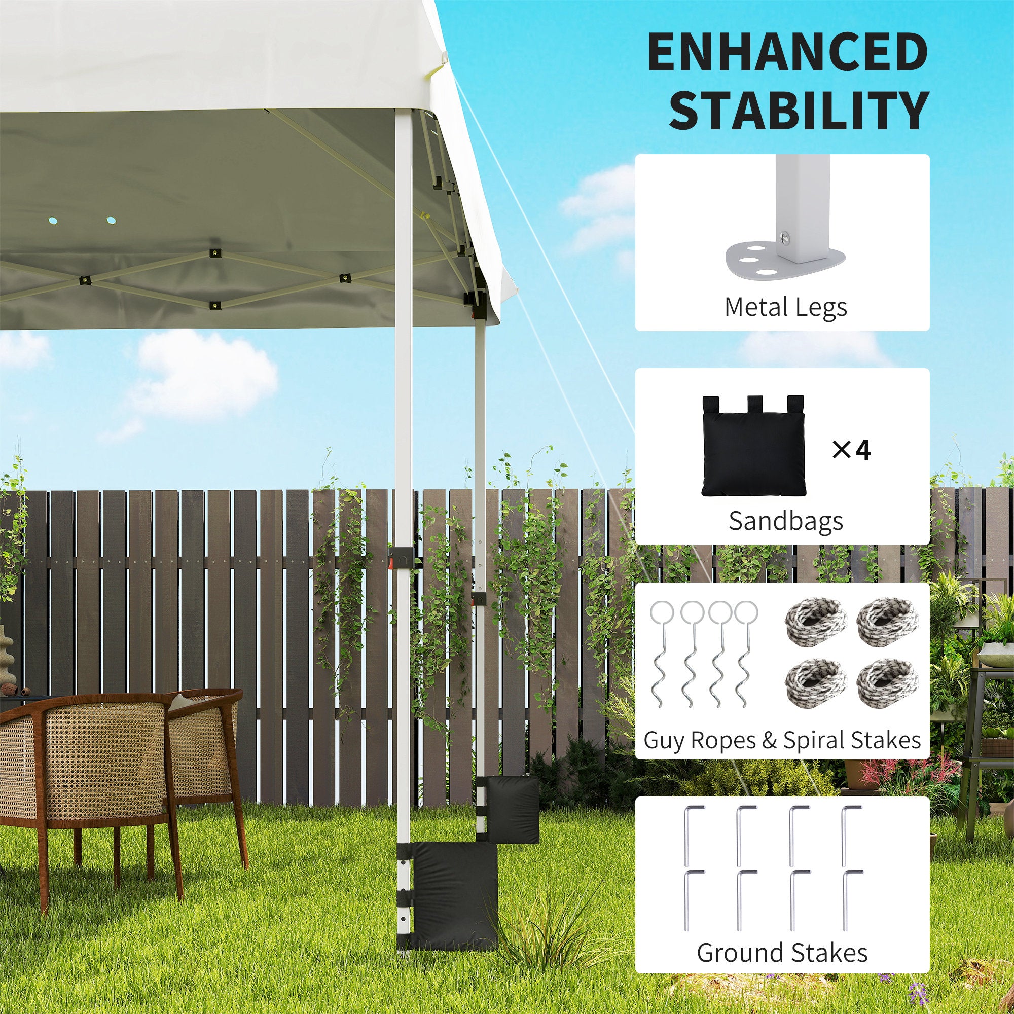 10' x 10' Waterproof Pop-Up Canopy — UV50+ Height-Adjustable Garden Gazebo with Carry Bag & Sandbags, White