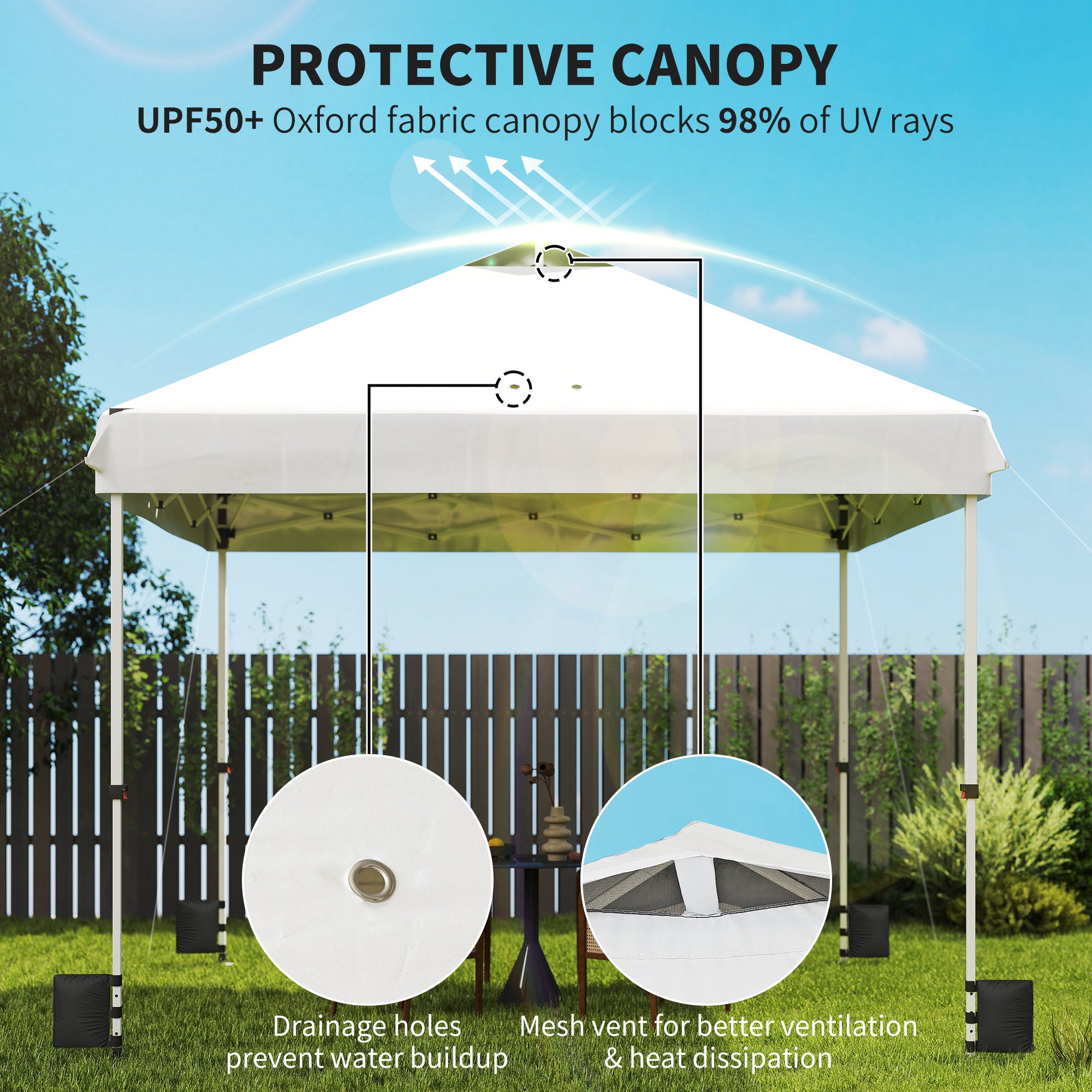 10' x 10' Waterproof Pop-Up Canopy — UV50+ Height-Adjustable Garden Gazebo with Carry Bag & Sandbags, White