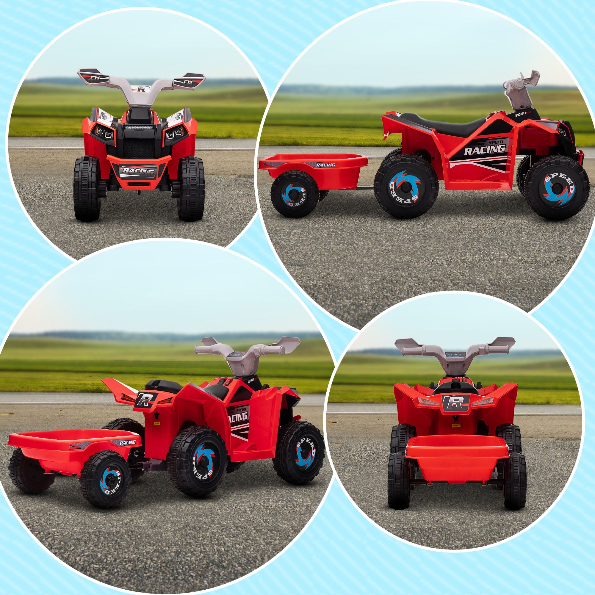 Kids Electric Quad 6V Kid's Quad, Kids Vehicle, Electric Car with Trailer for Kids 1.5-3 years, 2.5 km/h, Metal, 106 x 41.5 x 48.5 cm, Red