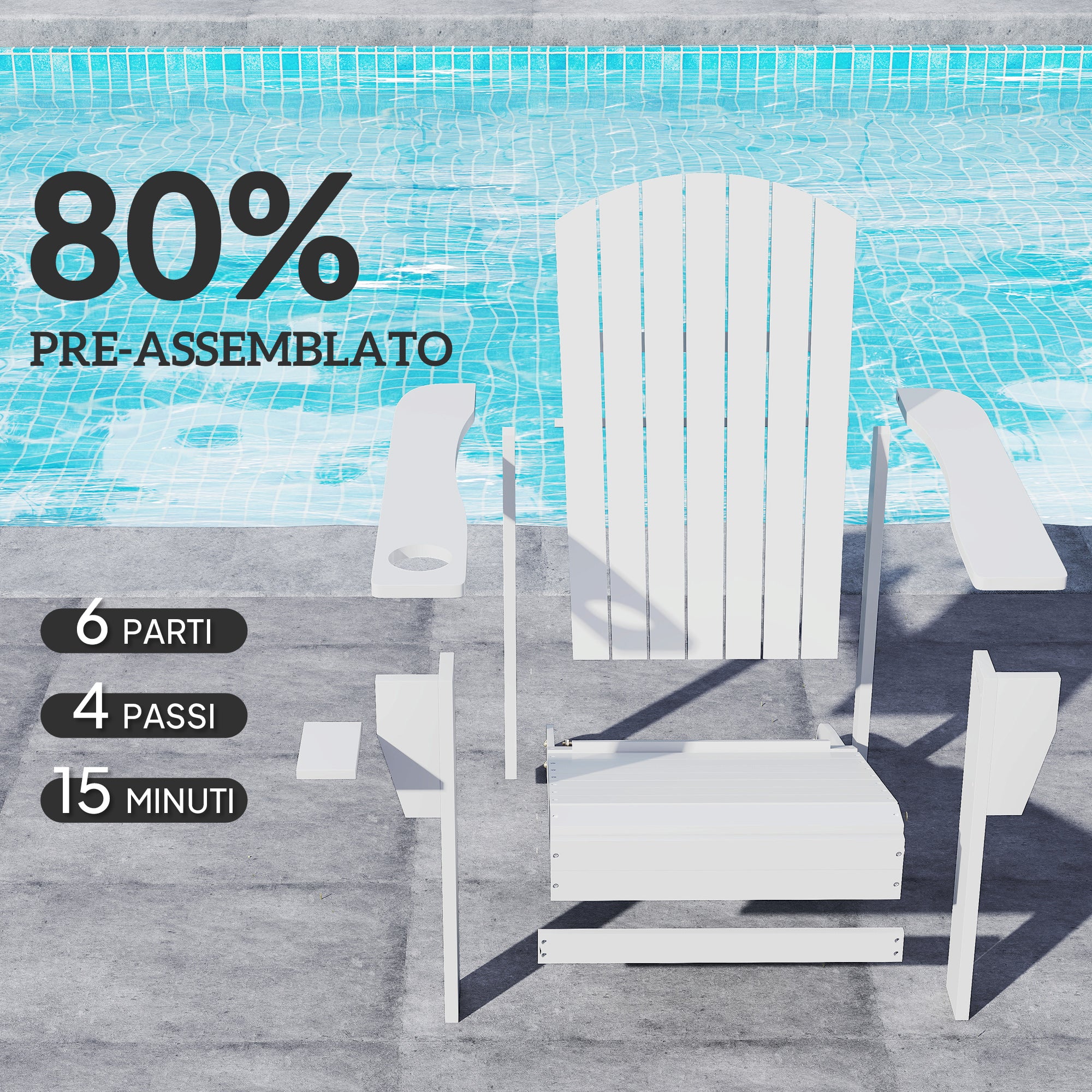 White Wood Adirondack Garden Chair, With Cup Holder, Waterproof and Anti-Mold, 97x72.5x93cm