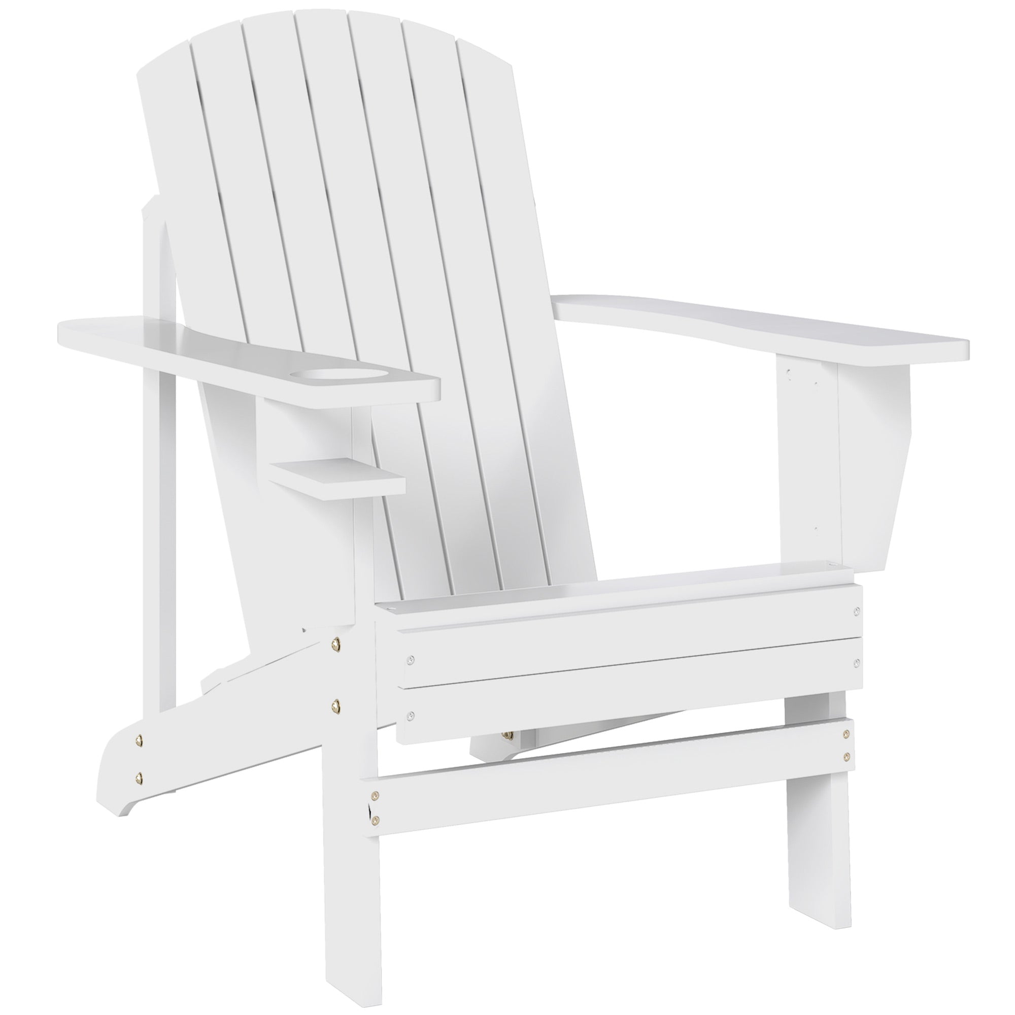 White Wood Adirondack Garden Chair, With Cup Holder, Waterproof and Anti-Mold, 97x72.5x93cm