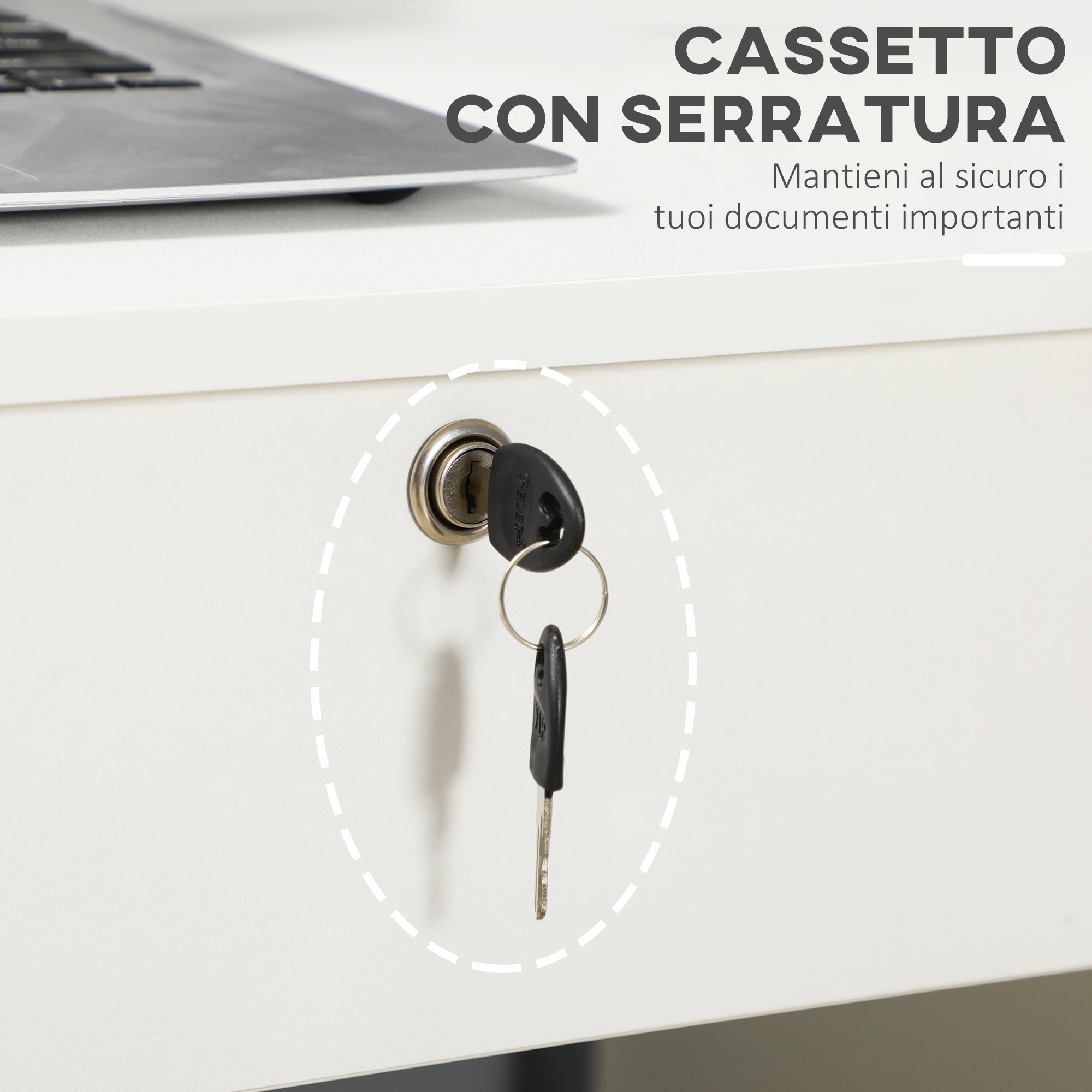 Office and Bedroom Desk, PC and Computer Desk, Wooden with 5 Drawers, Work Surface, 2 Keys, Modern, 110x50x76cm, White