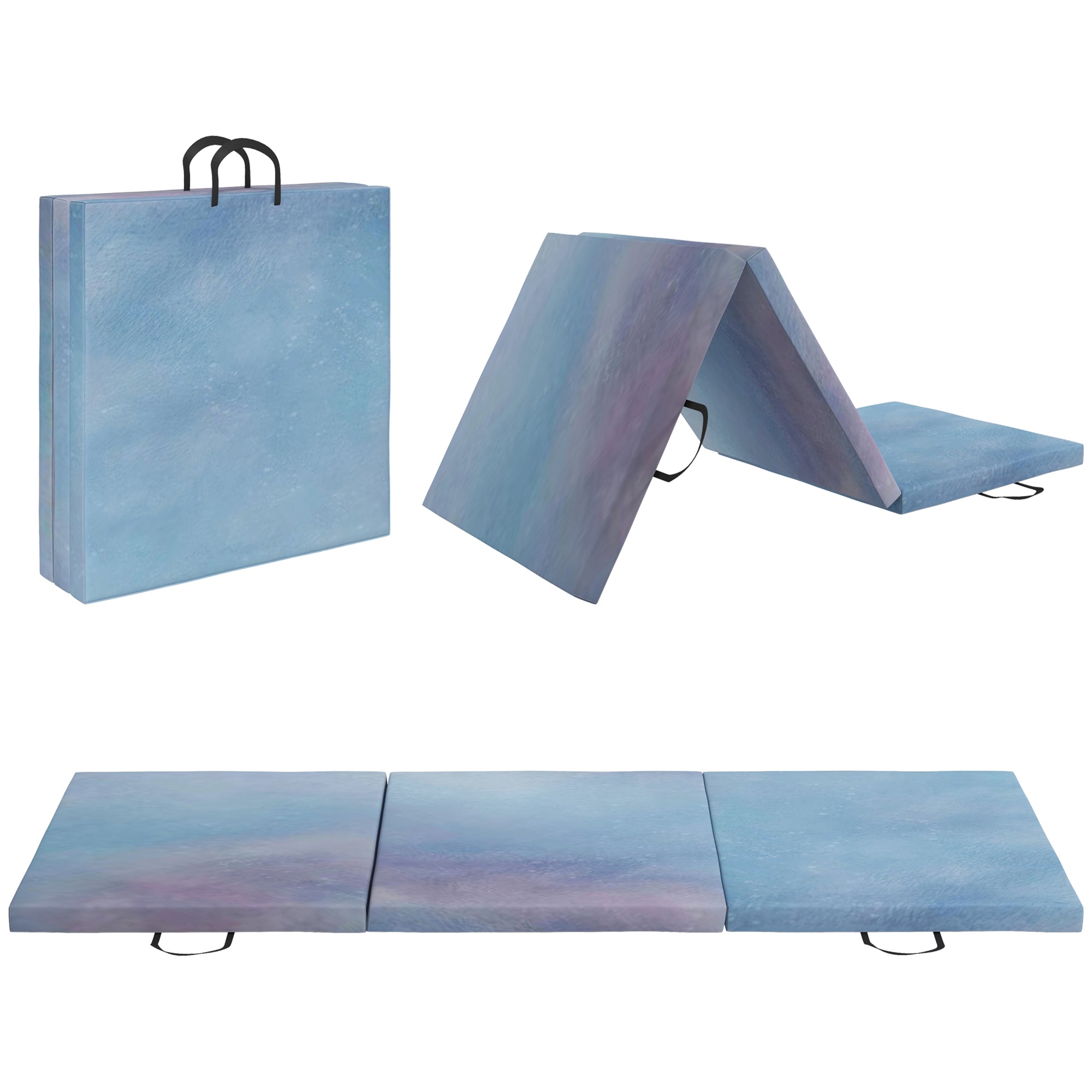 Folding Gymnastics Mat, Thick Gymnastics Mat, 180 x 60 x 5 cm, with Handle, Floor Mat for Yoga, Sport, Fitness, Pilates, Synthetic Cover, Blue