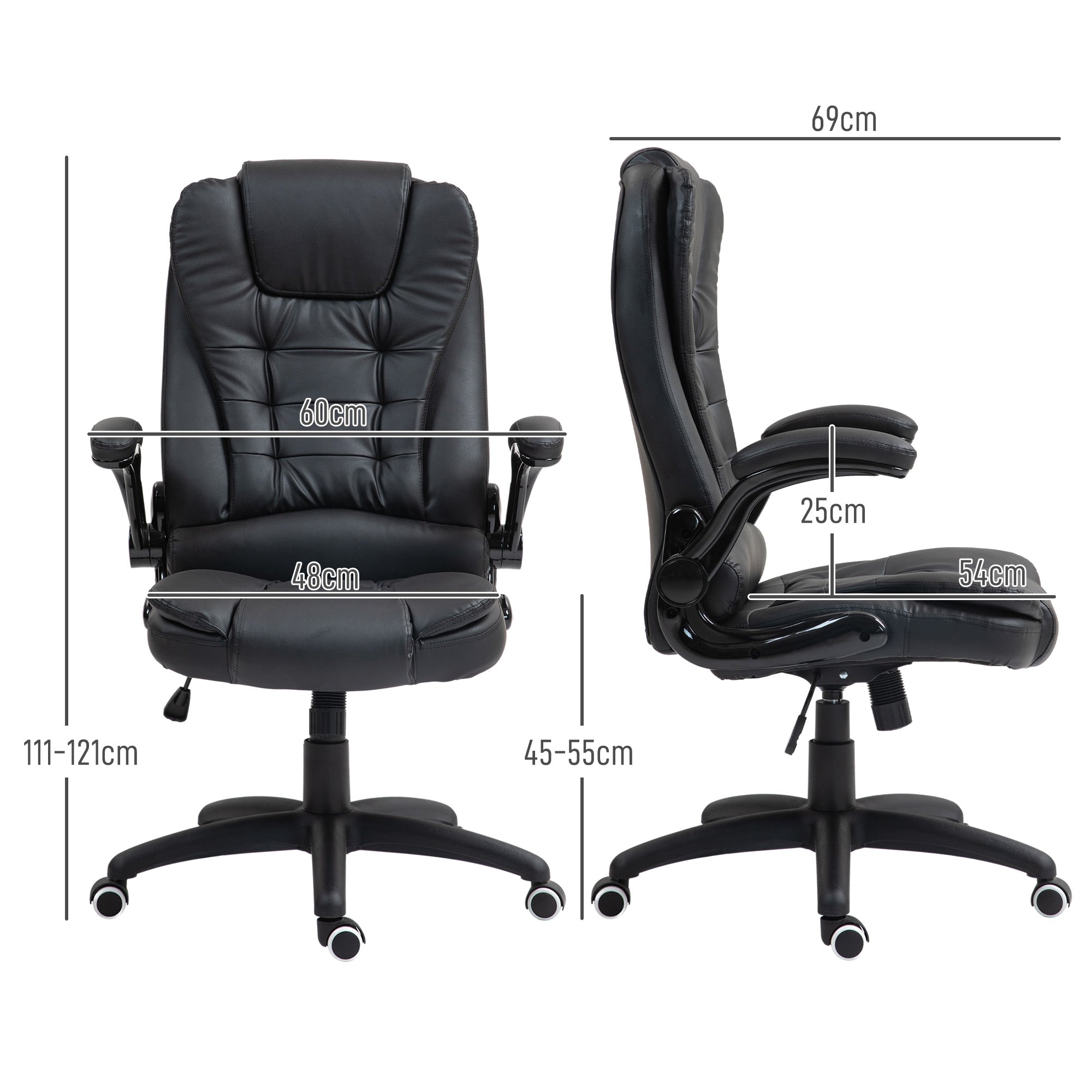 Office Chair, Ergonomic Desk Chair with Foldable Armrest, Height-Adjustable Swivel Chair with Rocking Function, Faux Leather, Padded Computer Chair, Executive Chair, Black