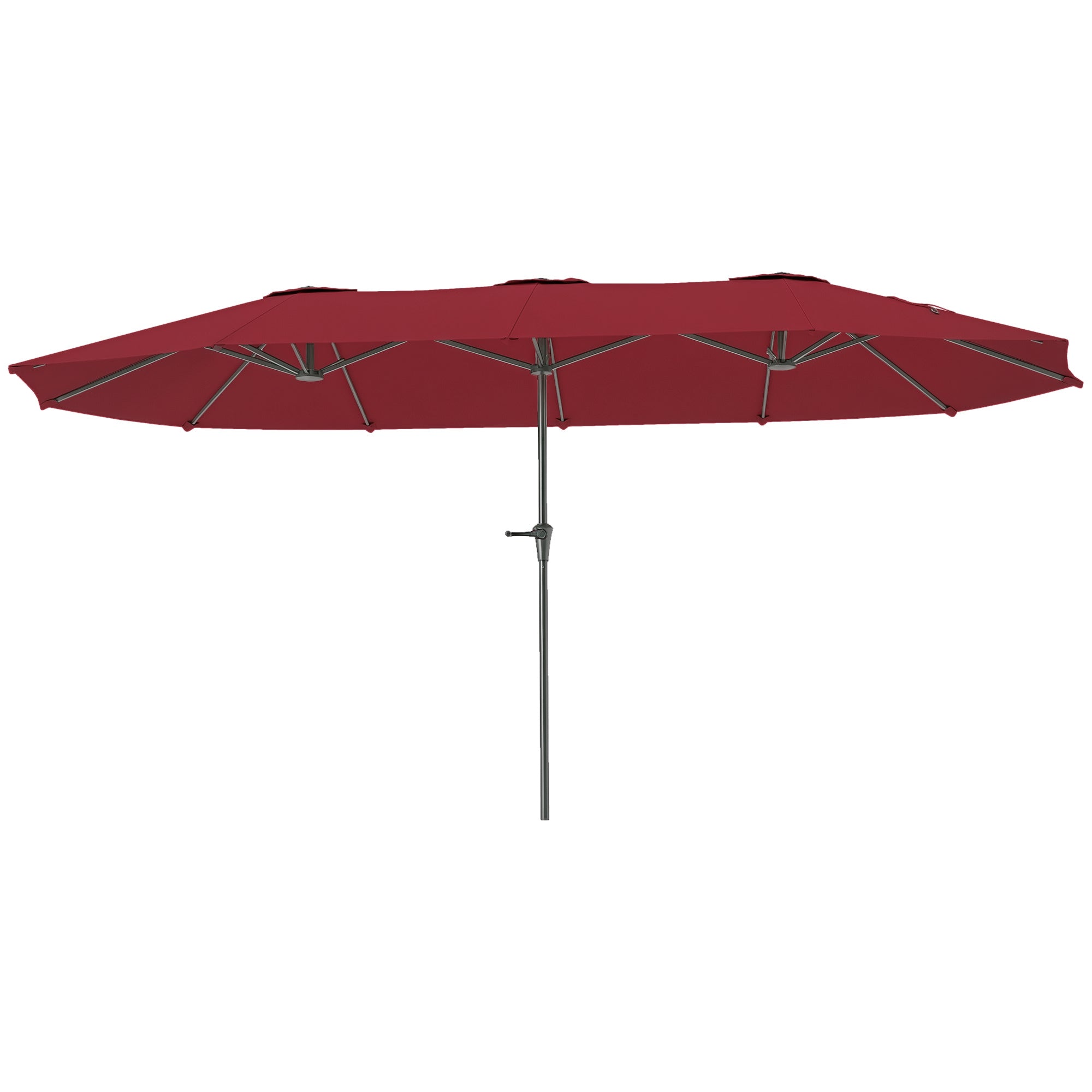 Double Garden Umbrella 4x2.2 m with 12 Ribs with Air Vents and Crank, Metal and Polyester Outdoor Umbrella, Anti UV 30+, Wine Red
