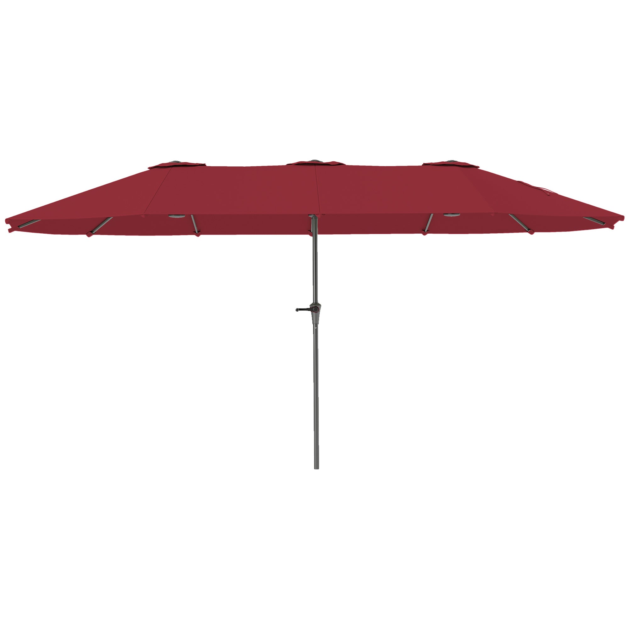 Double Garden Umbrella 4x2.2 m with 12 Ribs with Air Vents and Crank, Metal and Polyester Outdoor Umbrella, Anti UV 30+, Wine Red
