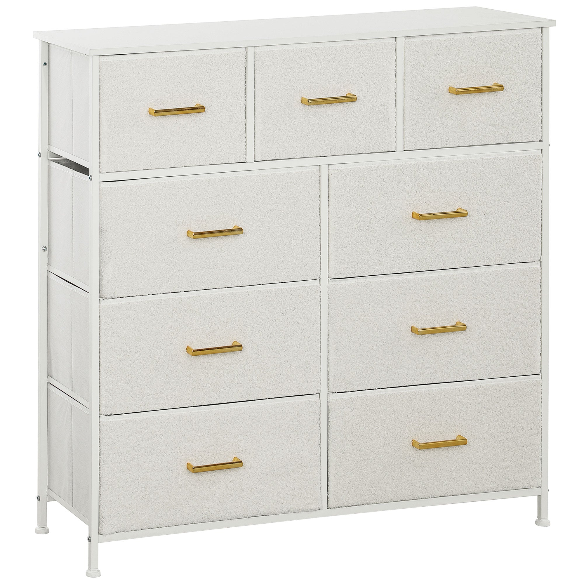 Chest of Drawers Sideboard with 9 Fabric Drawers, Drawer Cabinet with Worktop, Handle, Storage Cabinet for Living Room, Bedroom, Cream White
