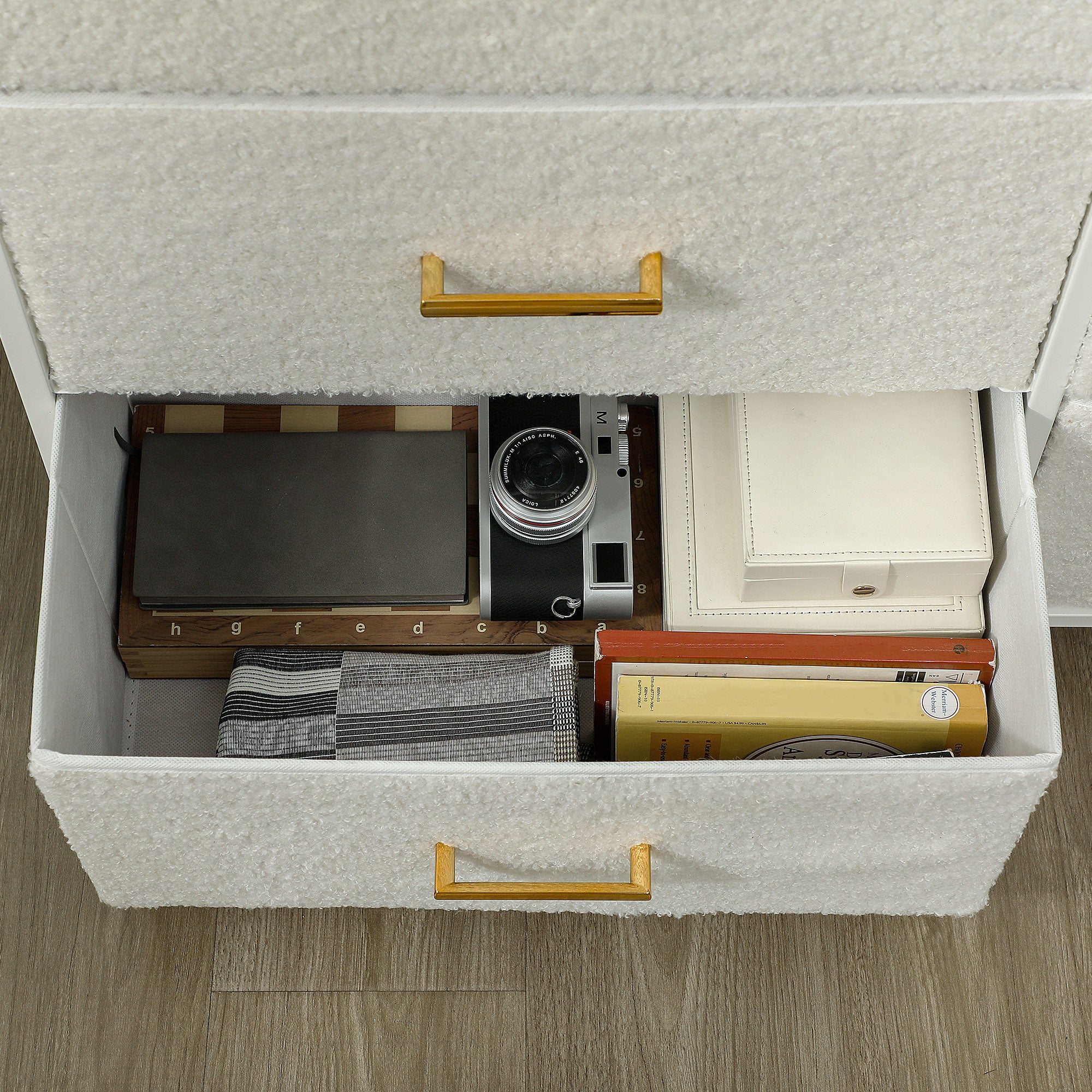 Chest of Drawers Sideboard with 9 Fabric Drawers, Drawer Cabinet with Worktop, Handle, Storage Cabinet for Living Room, Bedroom, Cream White