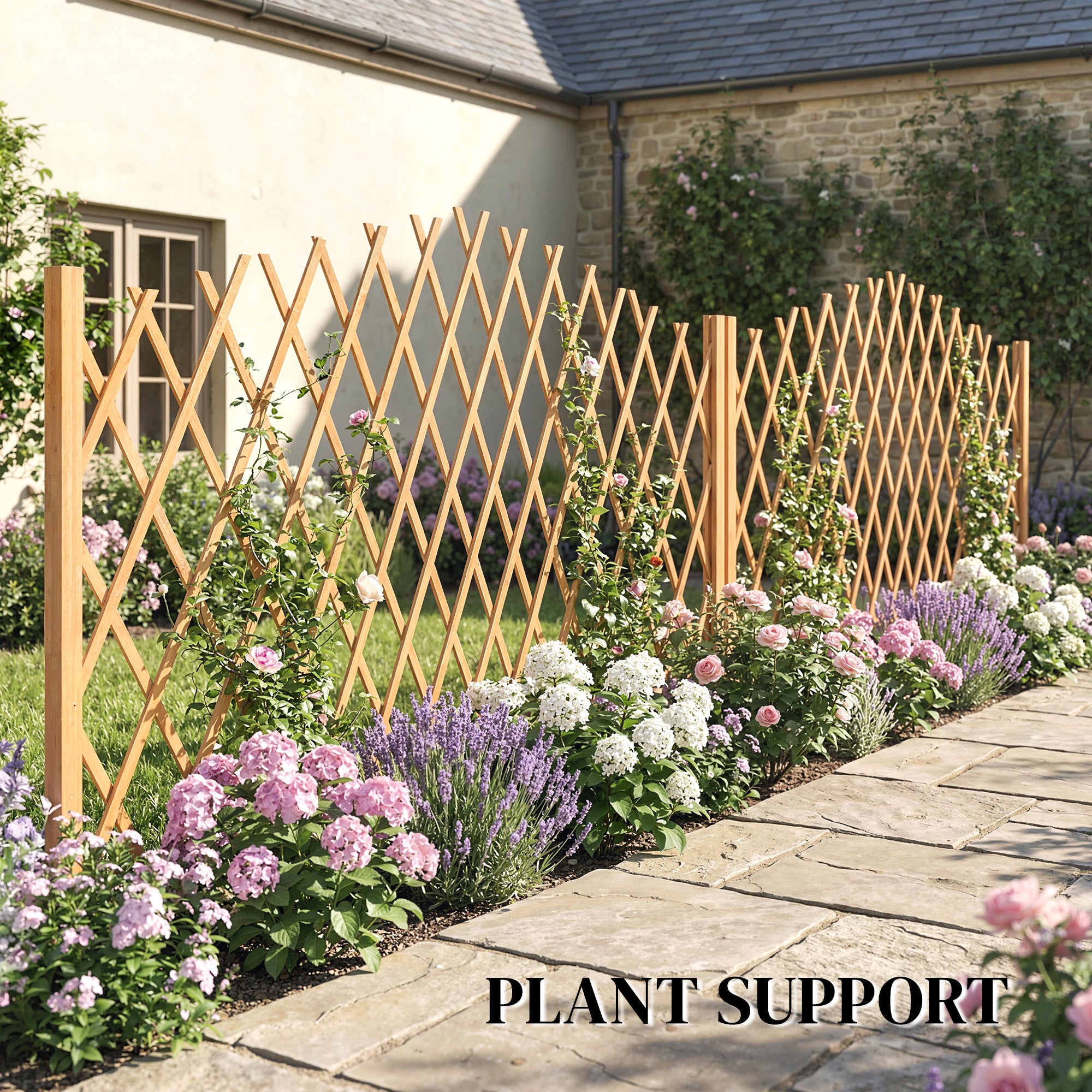 2-Piece Expandable Scissor Trellis with Feet, Freestanding Folding Garden Screen & Plant Support, Pine Wood, 71 x 12 x 40.6 in (180 x 30 x 103 cm) - Brown