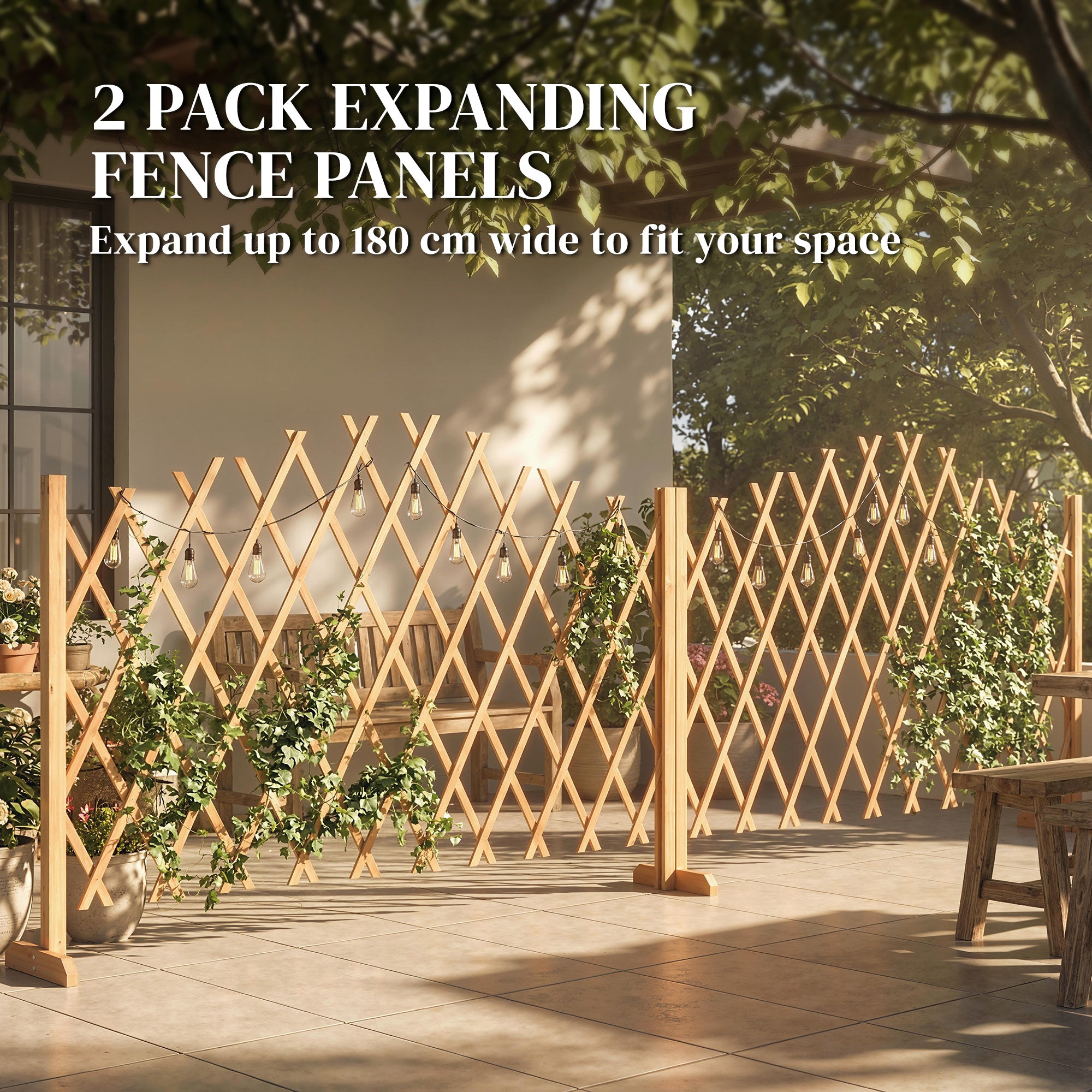 2-Piece Expandable Scissor Trellis with Feet, Freestanding Folding Garden Screen & Plant Support, Pine Wood, 71 x 12 x 40.6 in (180 x 30 x 103 cm) - Brown