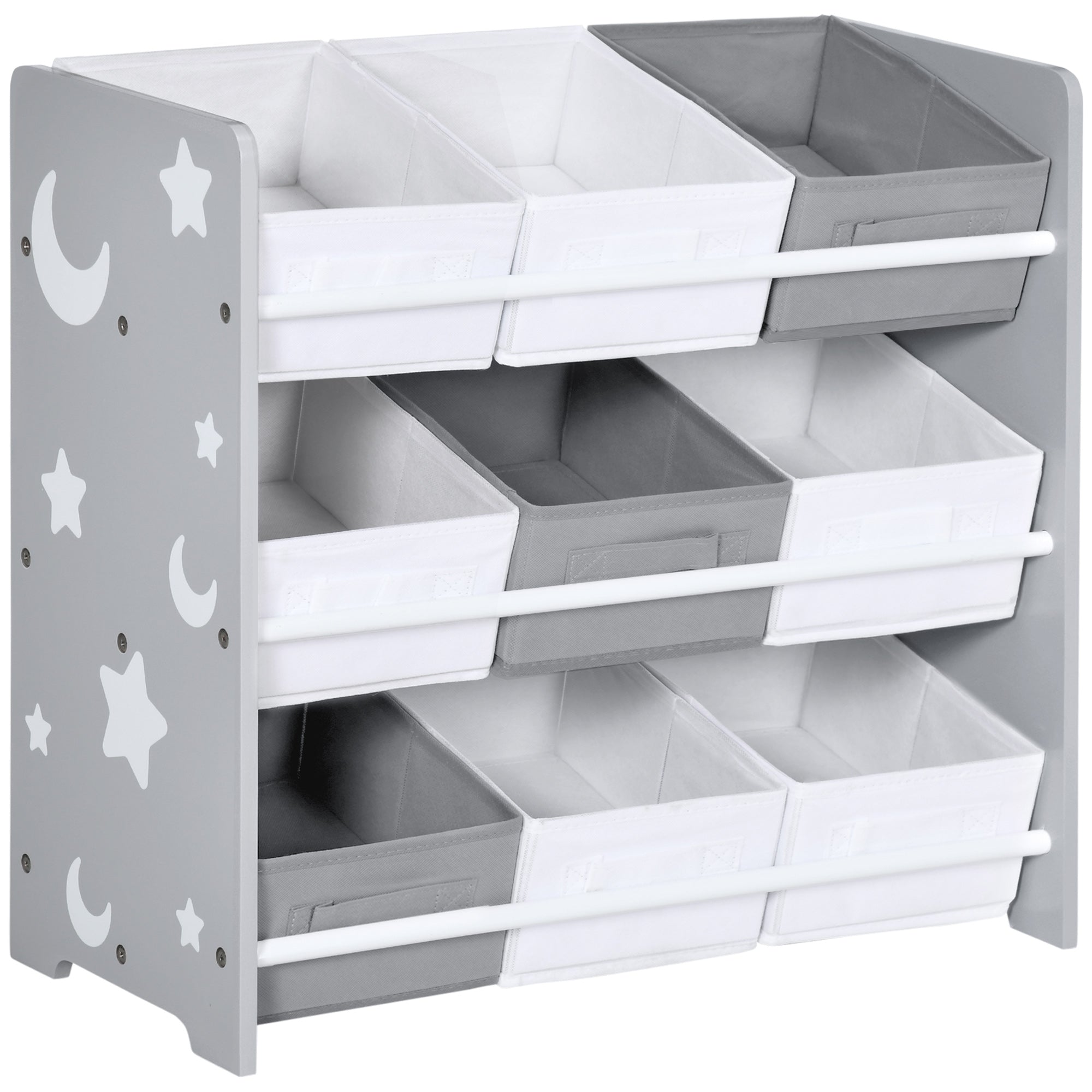 ZONEKIZ Children's Shelf with 9 Removable Non-woven Fabric Boxes Toy Organizer for Bedroom Nursery 63x30x60 cm Gray