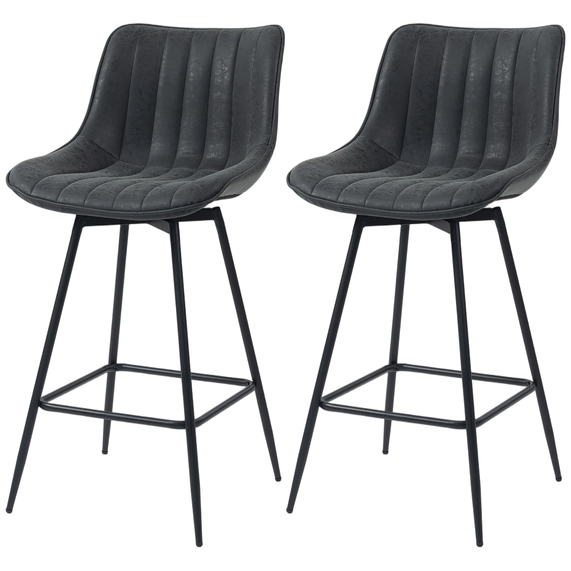 2-Pack Bar Stools, 26.8 in Swivel Counter Stools with Backrest, Padded PU Leather, Footrest & Steel Legs for Kitchen Island and Dining – Black