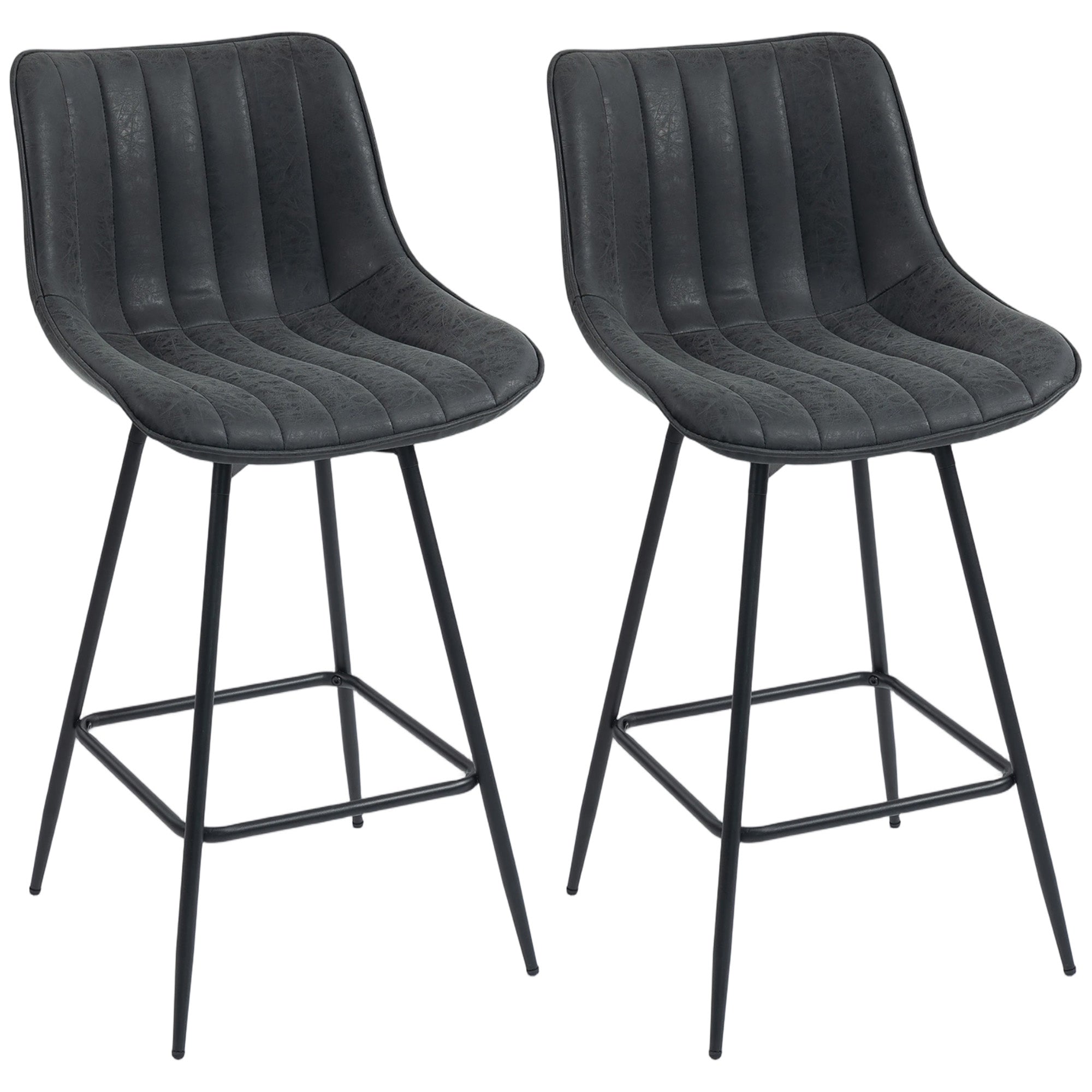 2-Pack Bar Stools, 26.8 in Swivel Counter Stools with Backrest, Padded PU Leather, Footrest & Steel Legs for Kitchen Island and Dining – Black