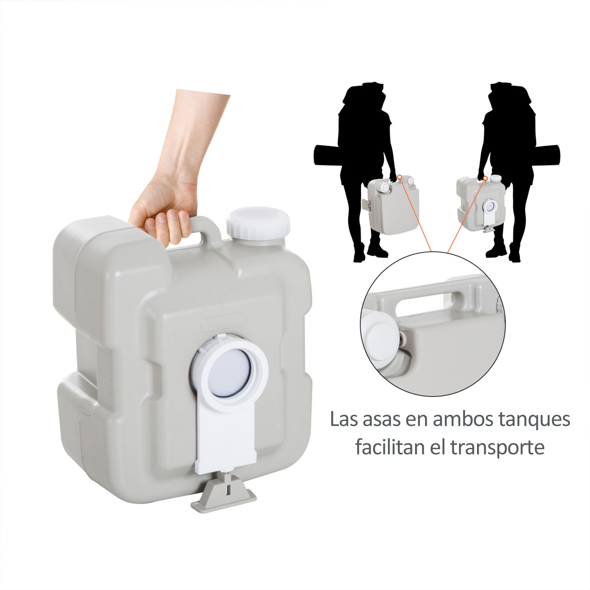 Portable Chemical Toilet Mobile Bathroom WC 20L with Removable Wastewater Tank and Water Tank for Camping Travel Elderly Caravan Boat with Flush Load 147 kg 41.5x36.5x42 cm HDPE