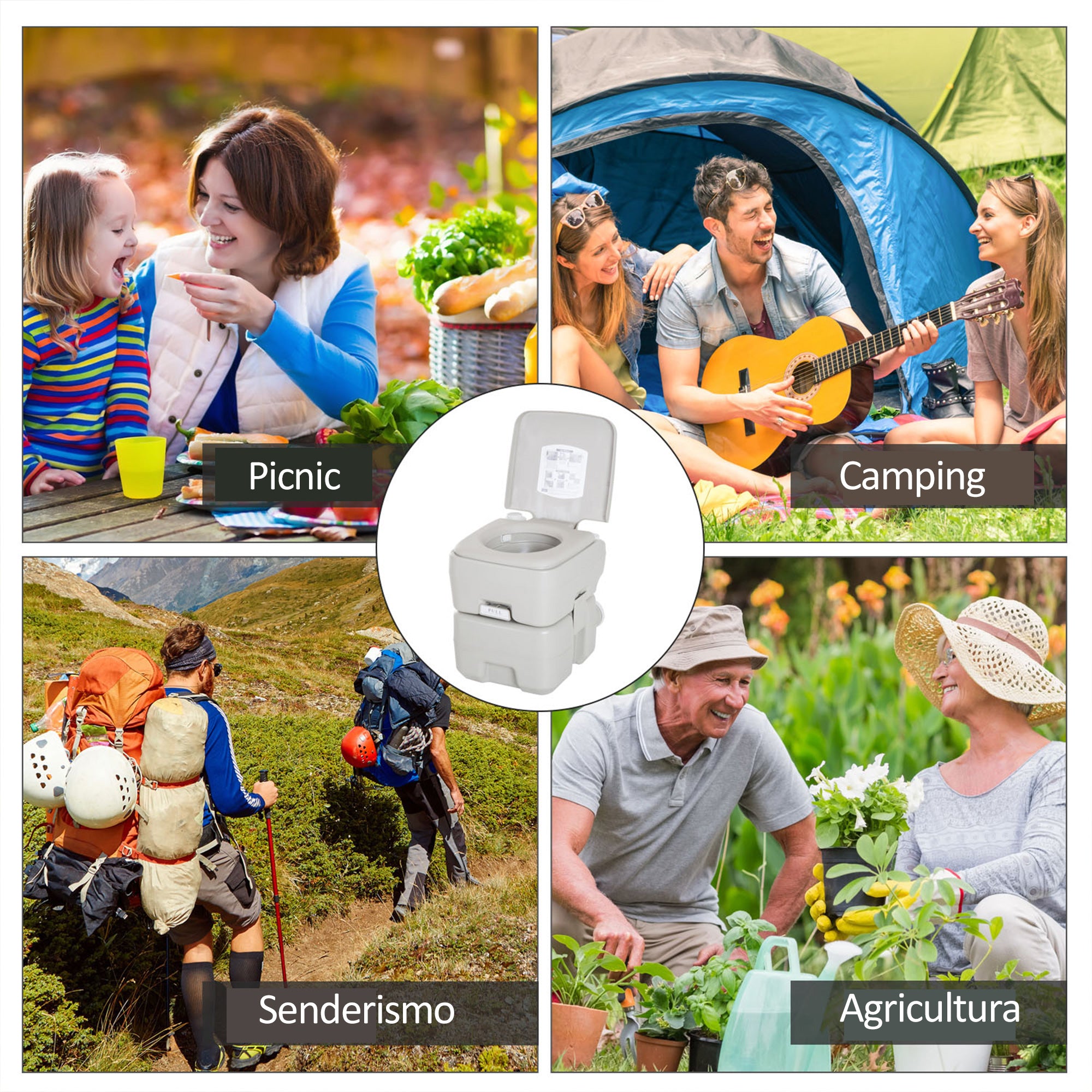 Portable Chemical Toilet Mobile Bathroom WC 20L with Removable Wastewater Tank and Water Tank for Camping Travel Elderly Caravan Boat with Flush Load 147 kg 41.5x36.5x42 cm HDPE