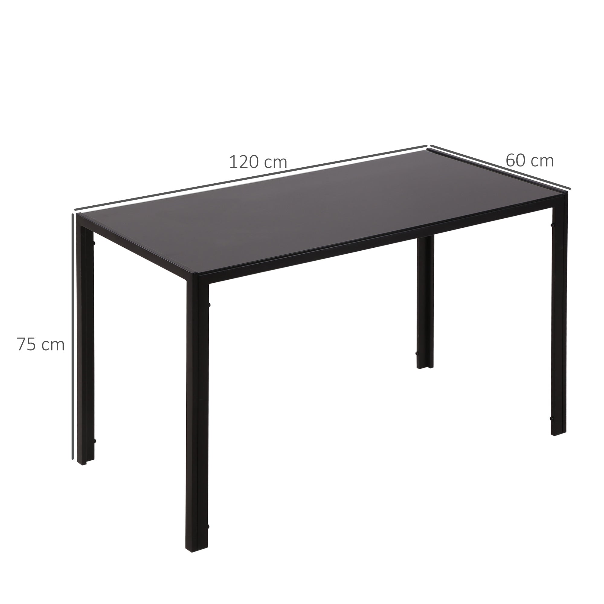 Dining Table Kitchen Table for 4 People, Dining Table, Living Room Table with Tempered Glass Top, for Kitchen, Dining Room, Metal, Black, 120 x 60 x 75 cm