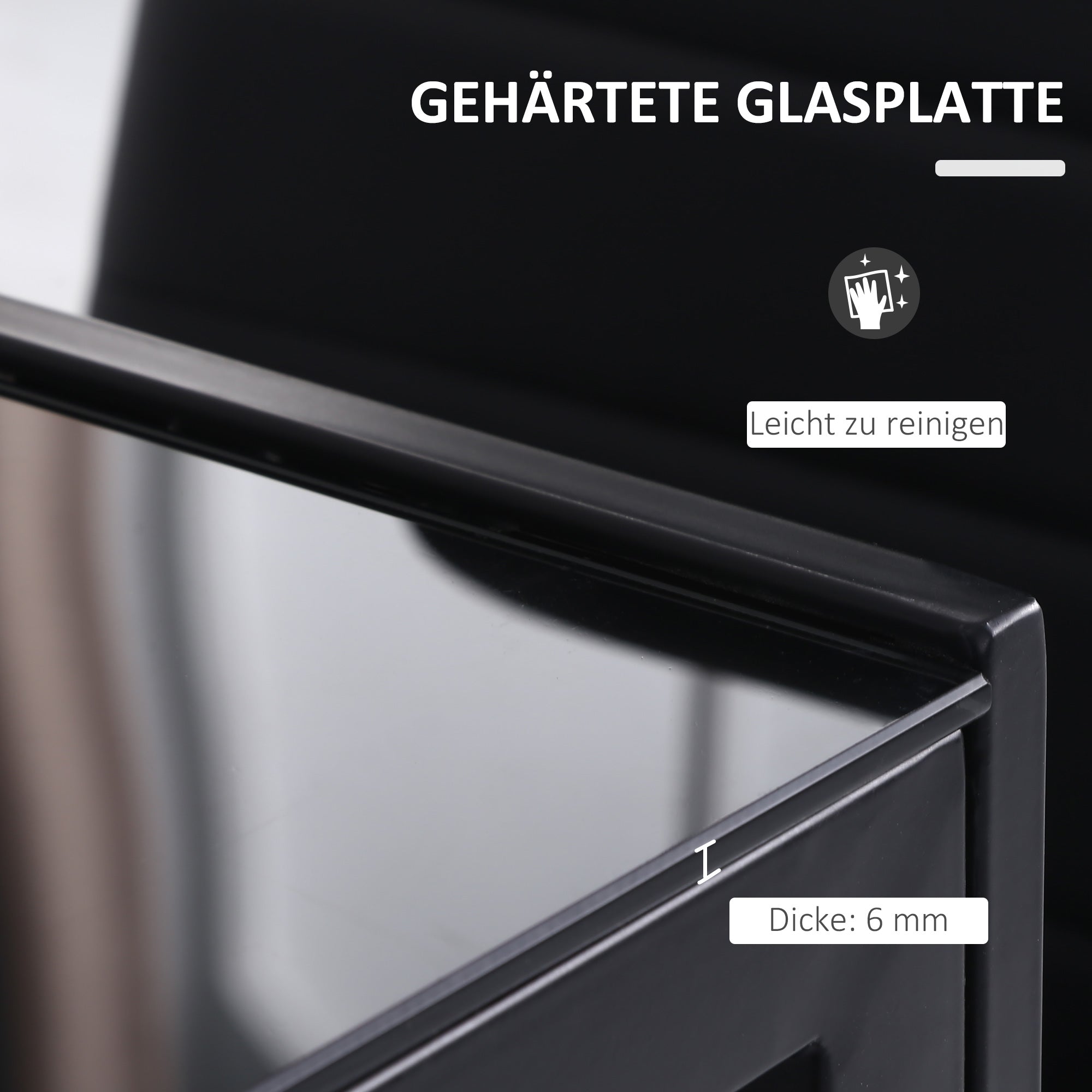 Dining Table Kitchen Table for 4 People, Dining Table, Living Room Table with Tempered Glass Top, for Kitchen, Dining Room, Metal, Black, 120 x 60 x 75 cm