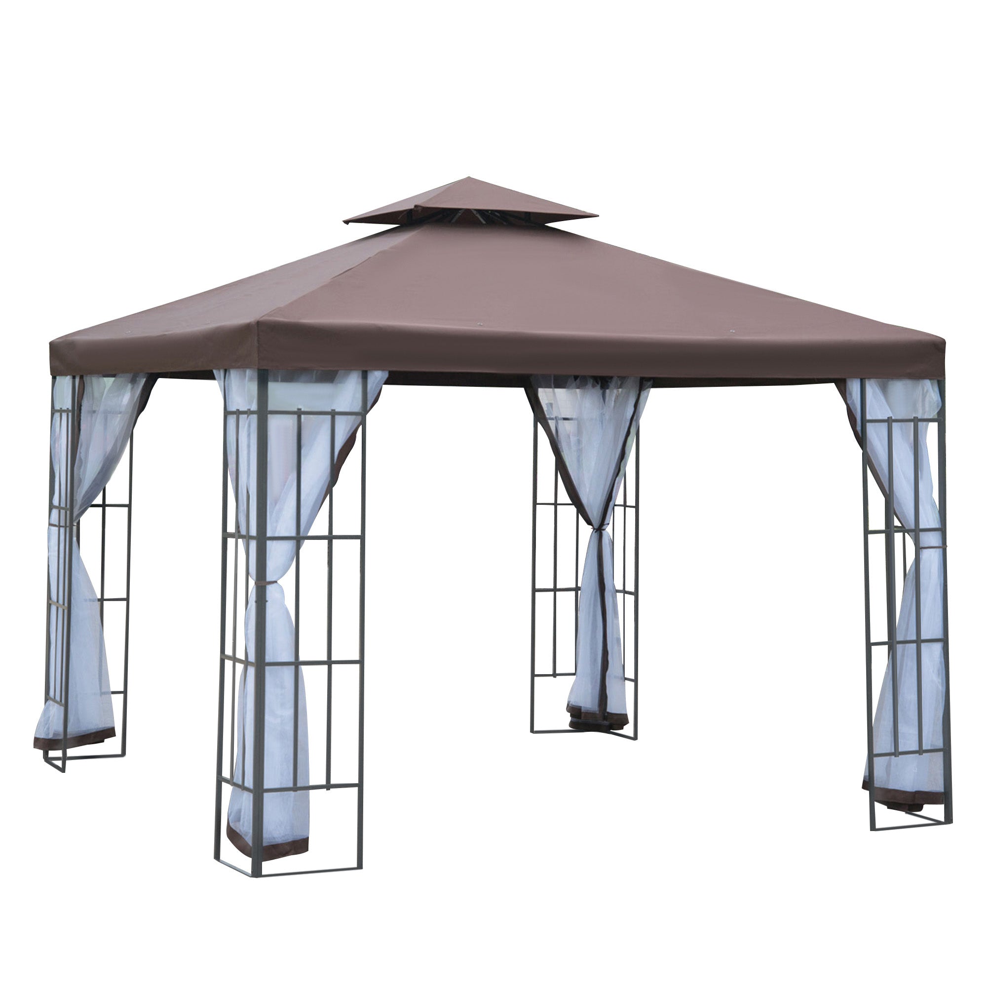 Pavilion Garden Pavilion with Mosquito Net Side Panels, Party Tent with Double Roof, Garden Gazebo Marquee 2.97x2.97m