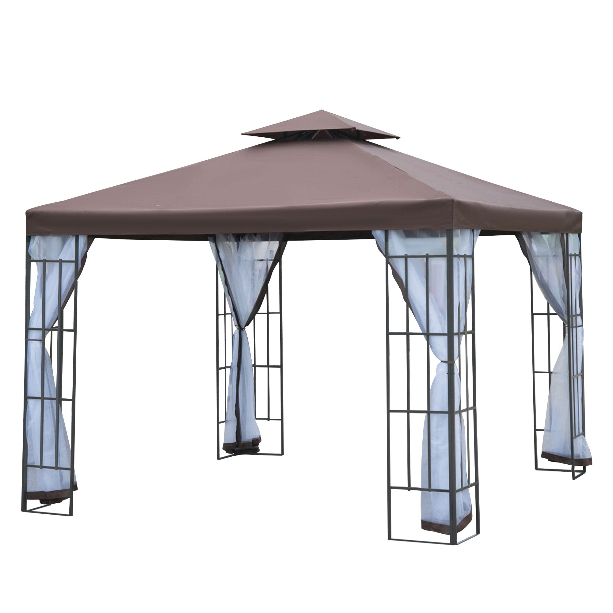 Pavilion Garden Pavilion with Mosquito Net Side Panels, Party Tent with Double Roof, Garden Gazebo Marquee 2.97x2.97m