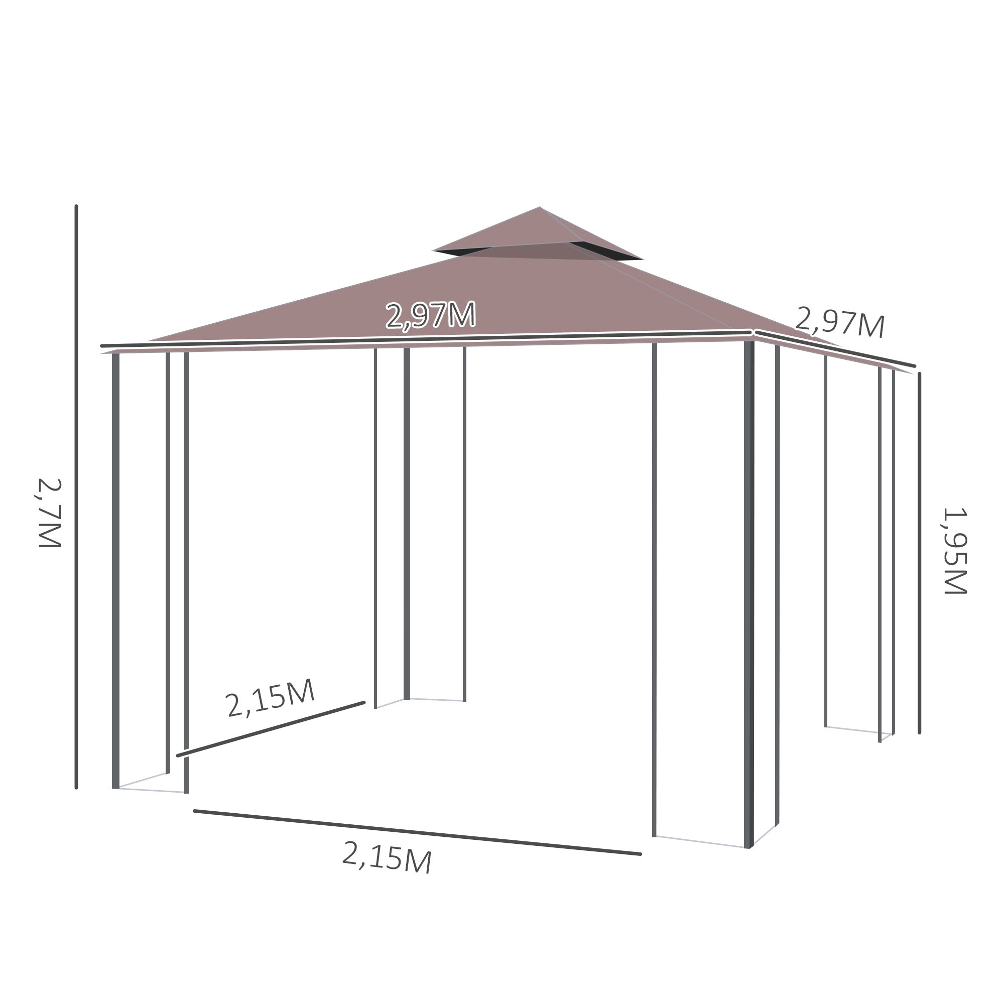 Pavilion Garden Pavilion with Mosquito Net Side Panels, Party Tent with Double Roof, Garden Gazebo Marquee 2.97x2.97m